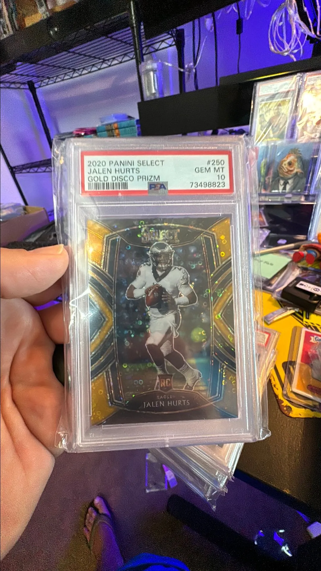 Product image for Jalen Hurts rookie 2020 Panini Select 250 Gold Disco Prizm PSA GEM MT 10