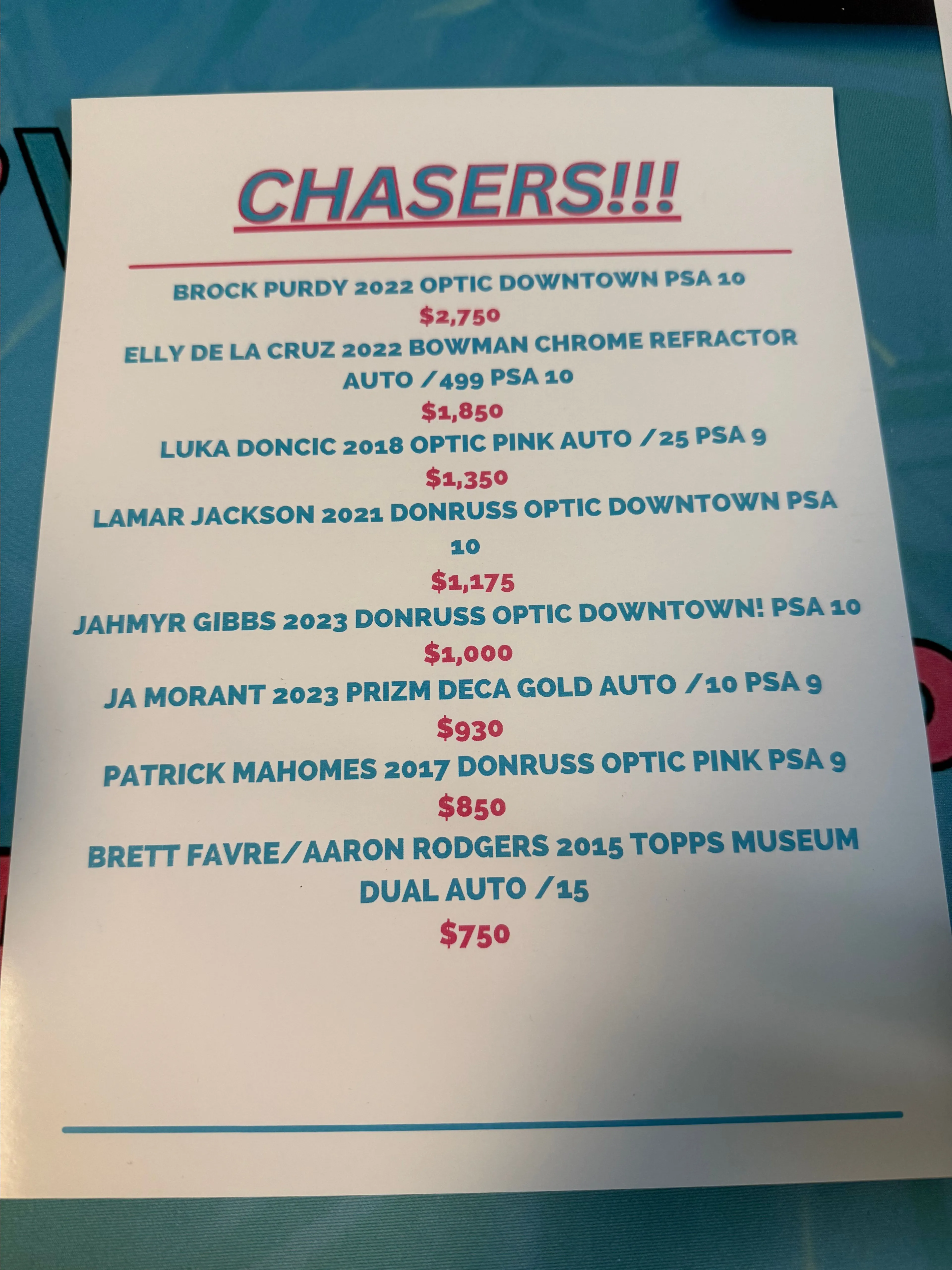 Product image for PULLPAX CHASER LIST