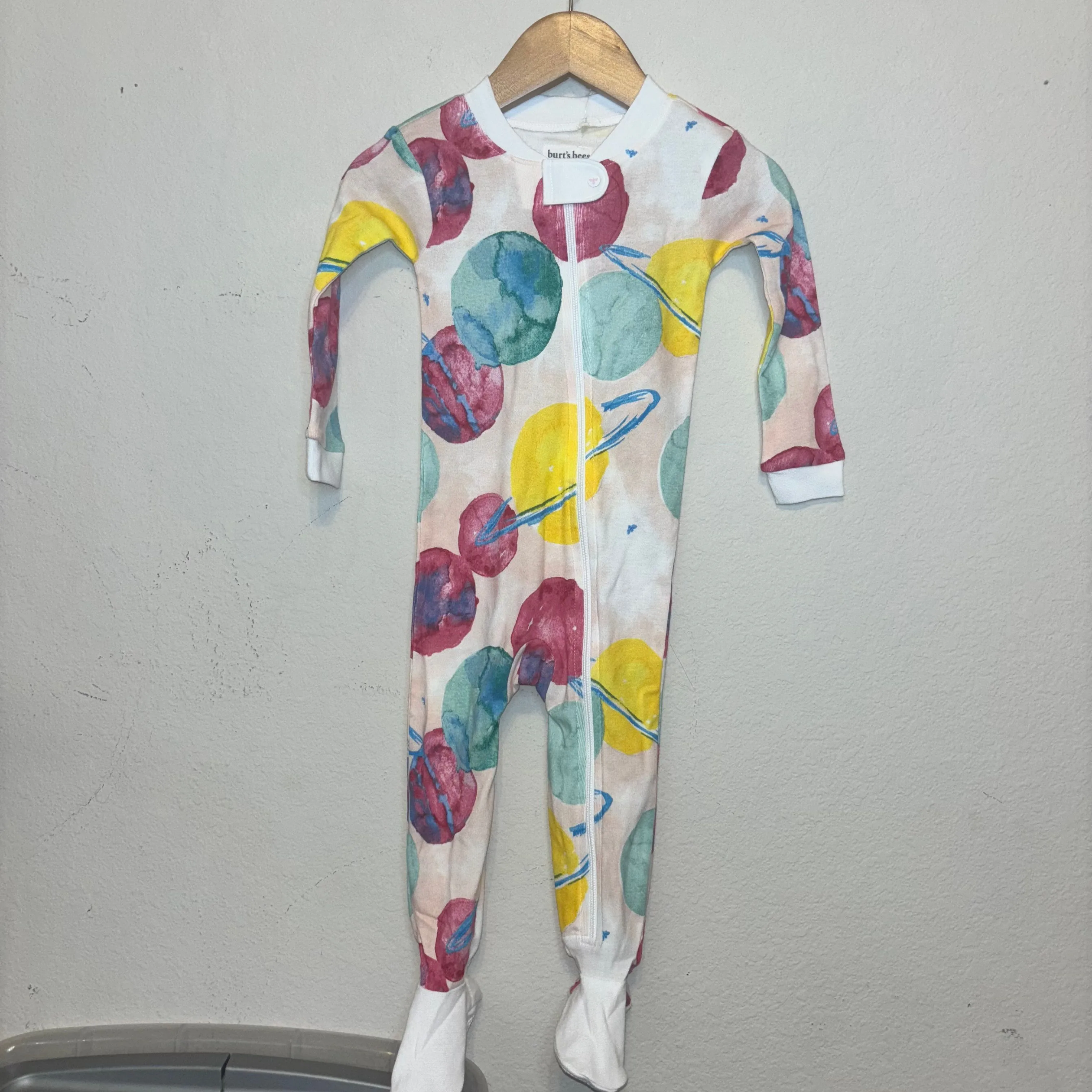 Product image for 6MG. Burt’s Bees footie pajamas space planet sleeper, size 12 months