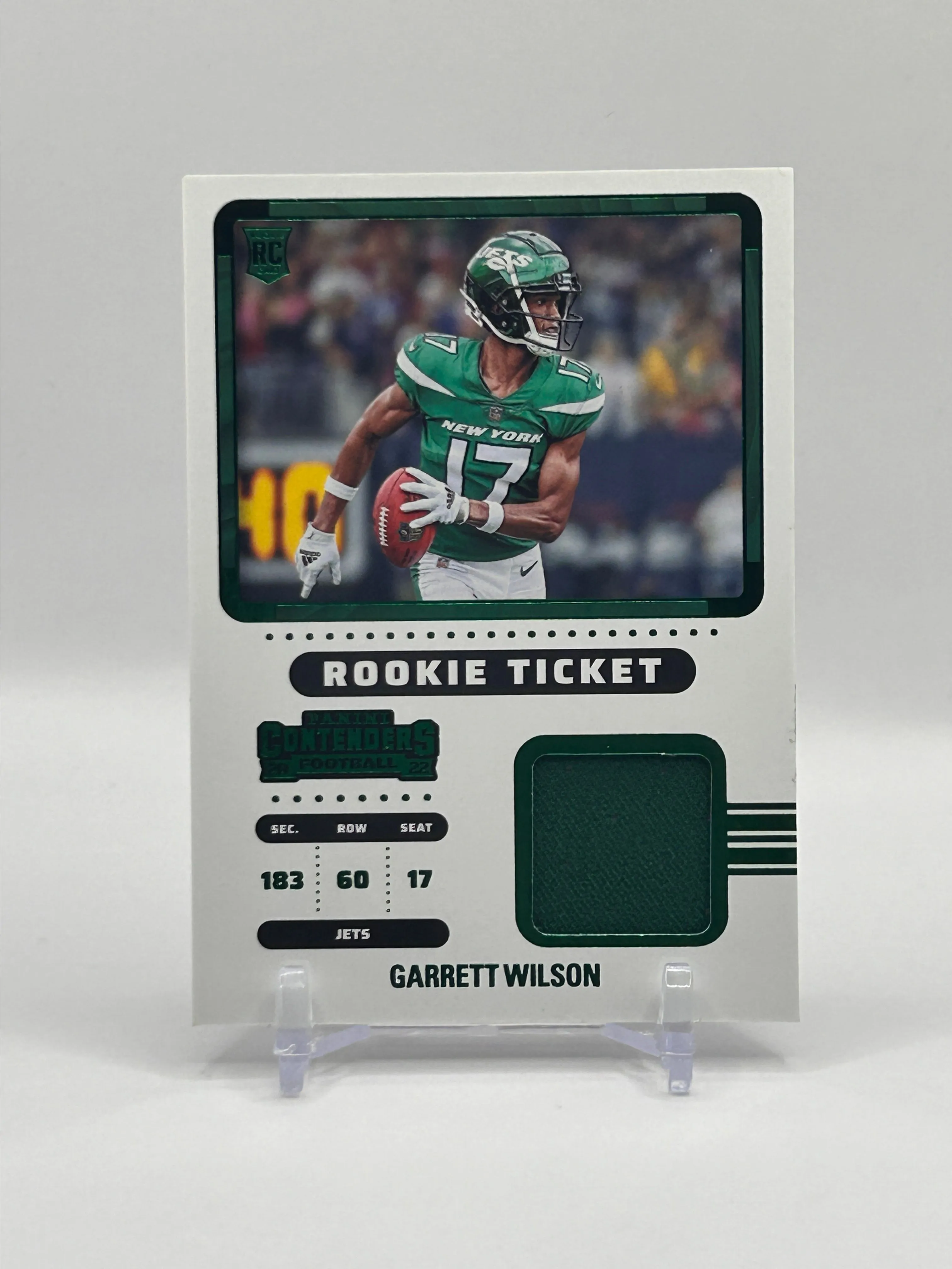 Product image for 2022 Contenders Football • Garrett Wilson Rookie Ticket Green Patch