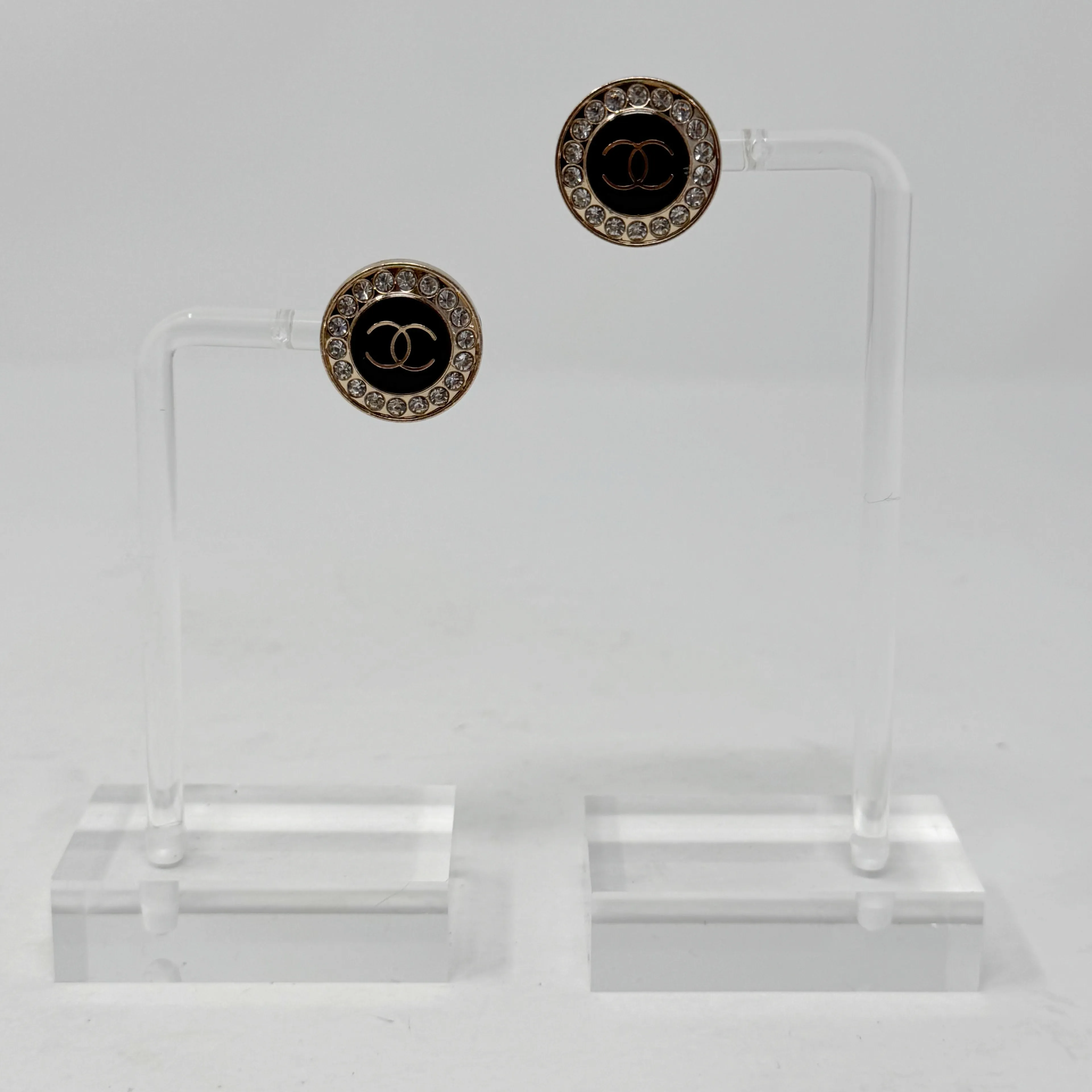 Product image for CHANEL Upcycled Black Gold Rhinestone Stud Earrings