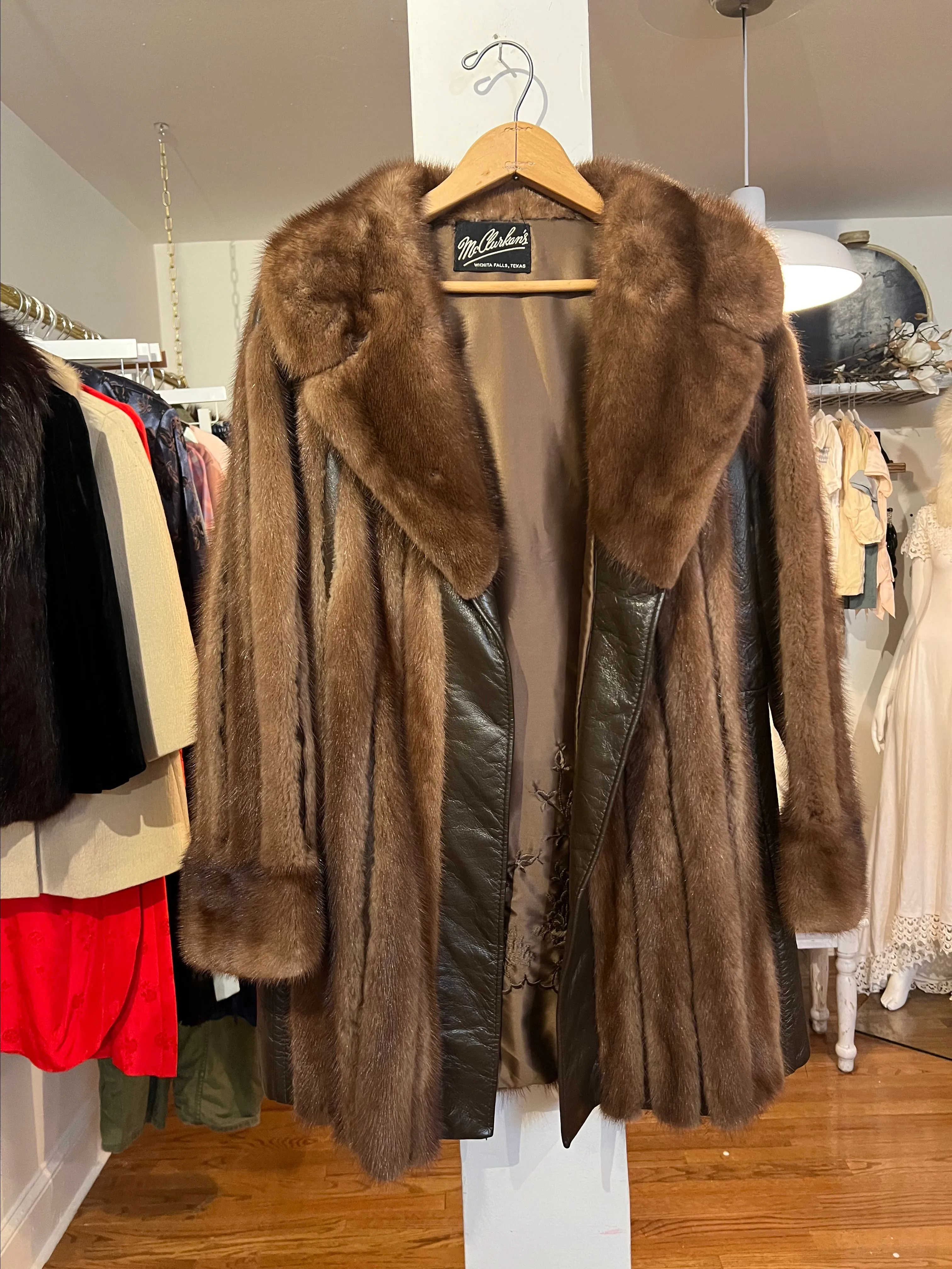 Product image for Leather and mink coat - beautiful, warm, excellent condition!