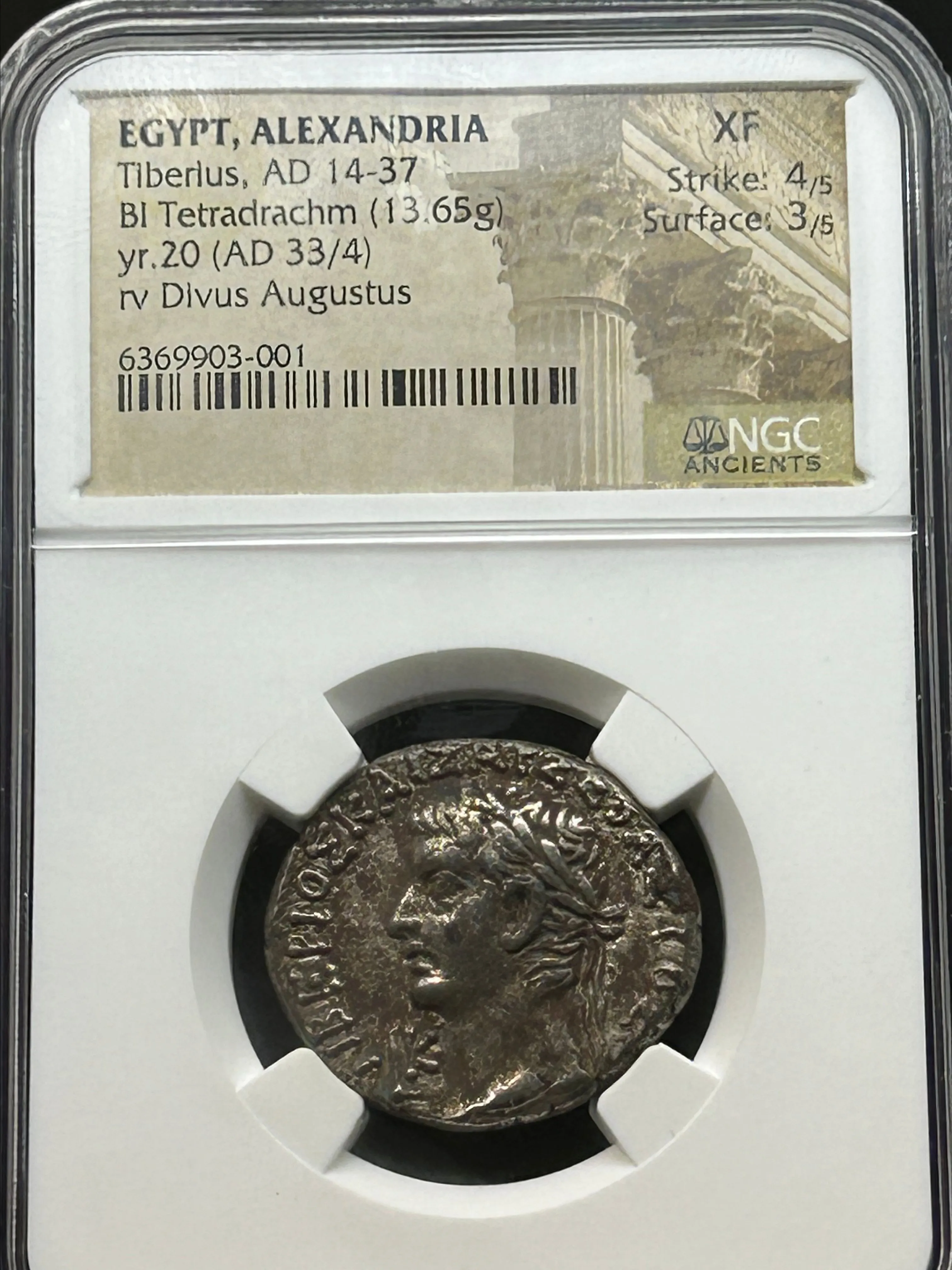 Product image for Tiberius BI Tetradrachm   33 AD. NGC XF