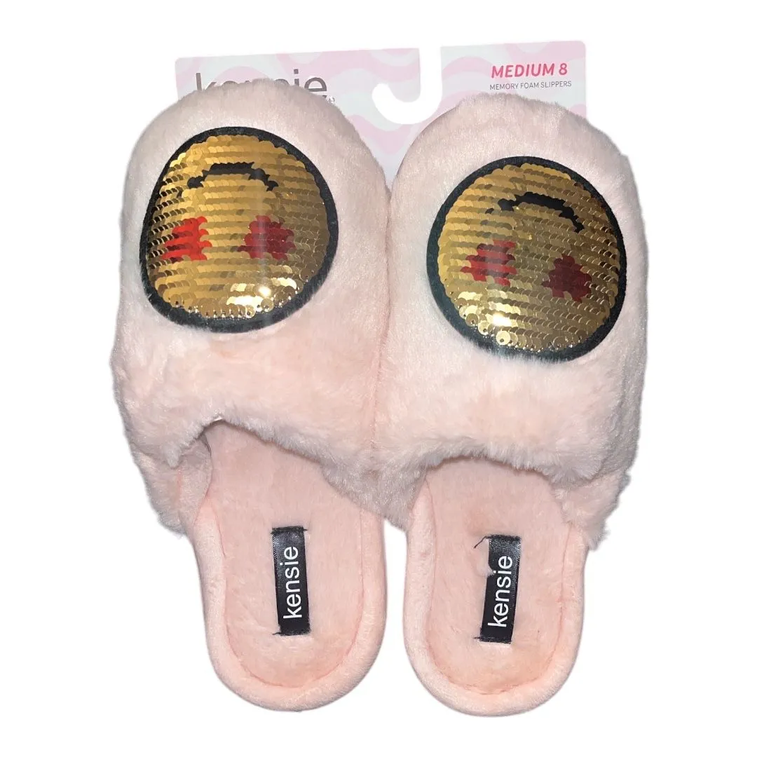 Product image for F047: [8] Sequin Smiley Face with Heart Eyes - Slippers