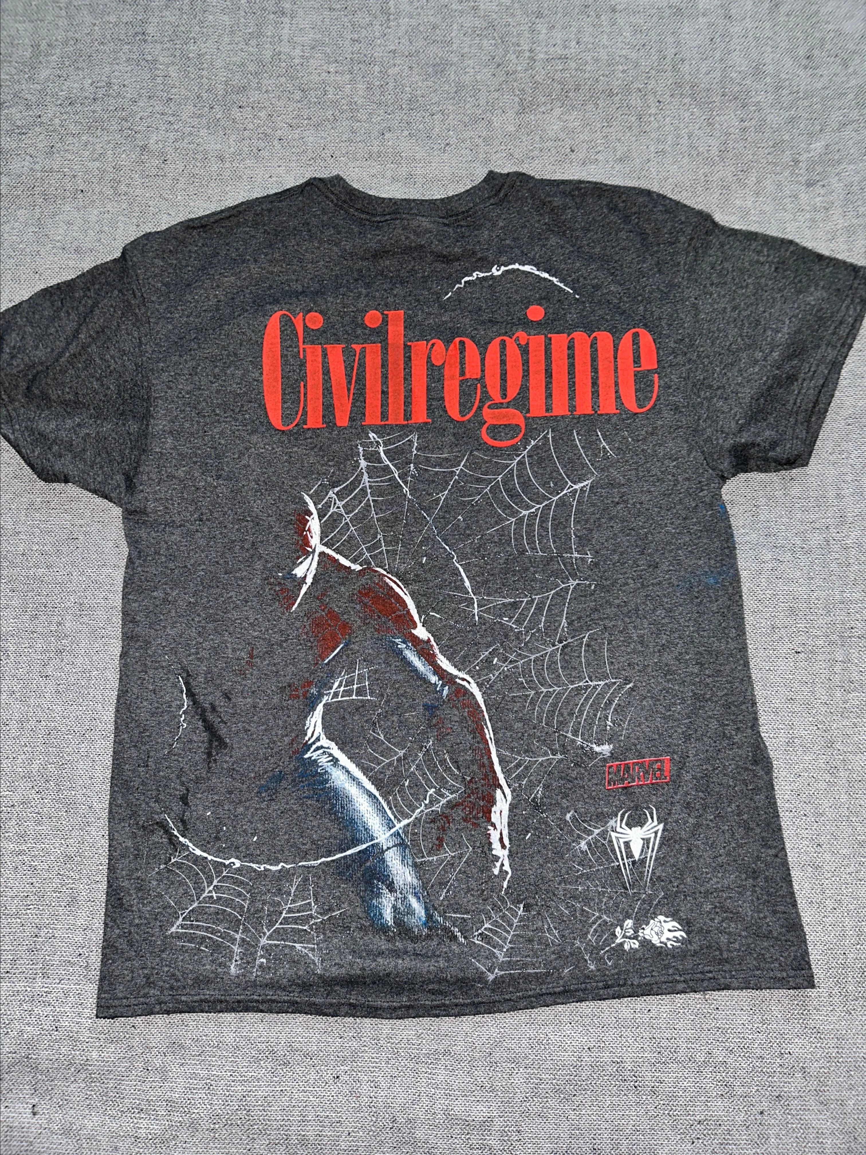 Product image for New Civil Regime x Spider-Man Tshirt. Size Large (some paint marks)