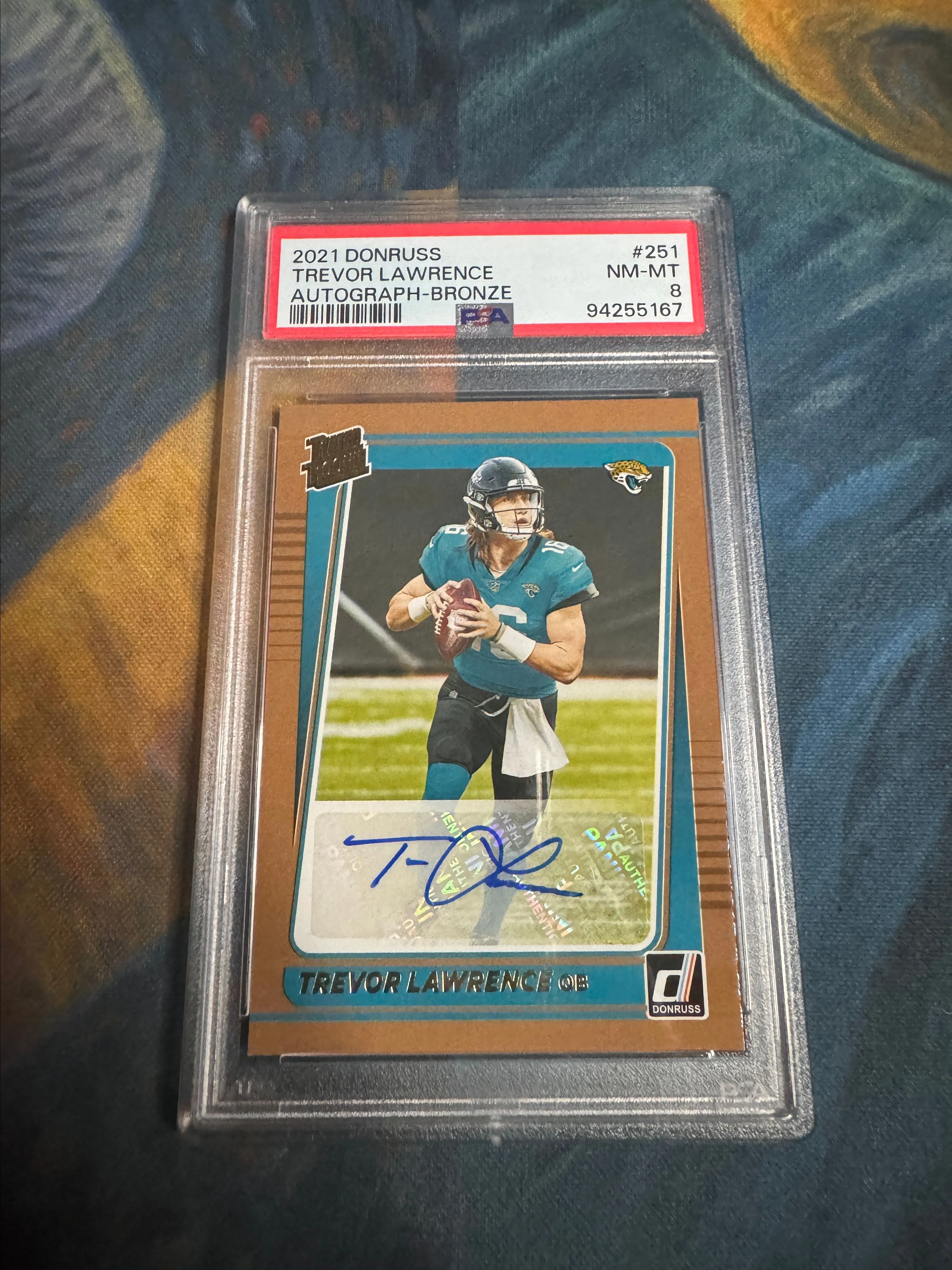 Product image for 2021 Panini Donruss Trevor Lawrence 251 Autograph-Bronze PSA NM-MT 8