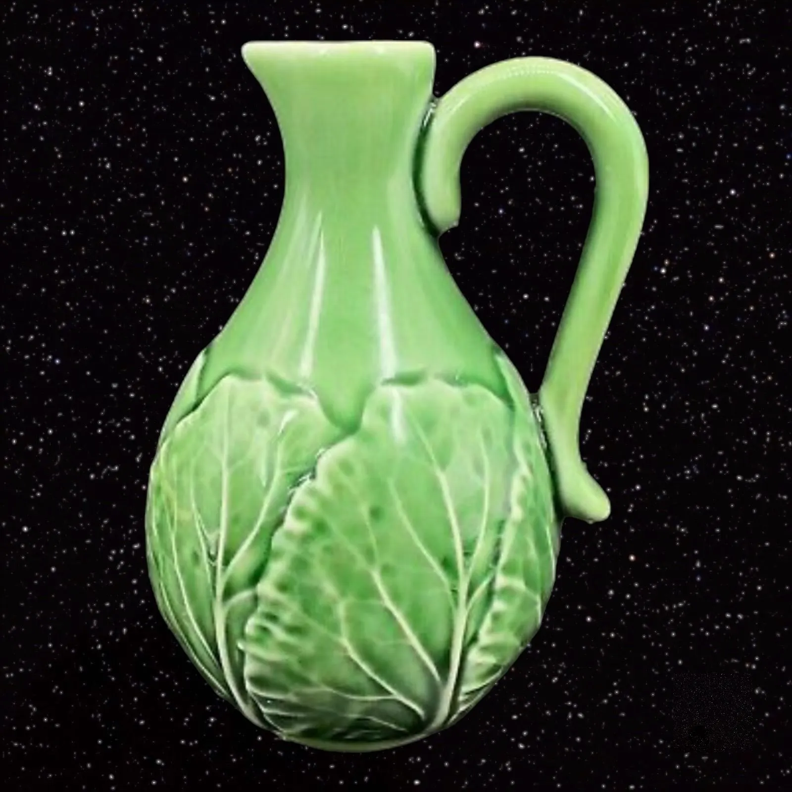 Product image for Bordello Pinniero Cabbage Leaf Ceramic Green Bottle Container Pitcher Portugal