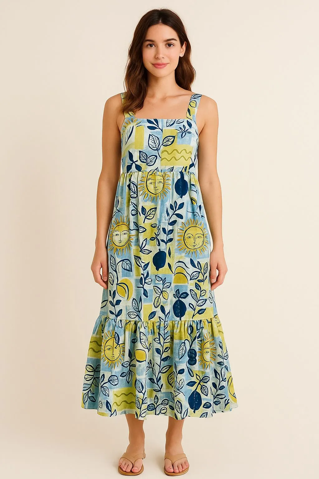 Product image for 345. Colorful Sun and Leaf Print Maxi Dress