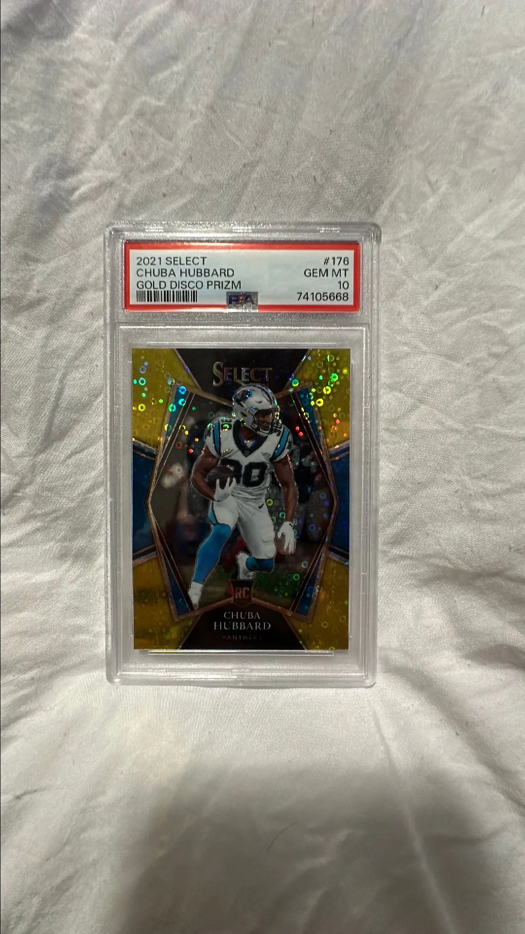 Product image for 2021 Panini Select Chuba Hubbard 176 Gold Disco Prizm PSA GEM MT 10
