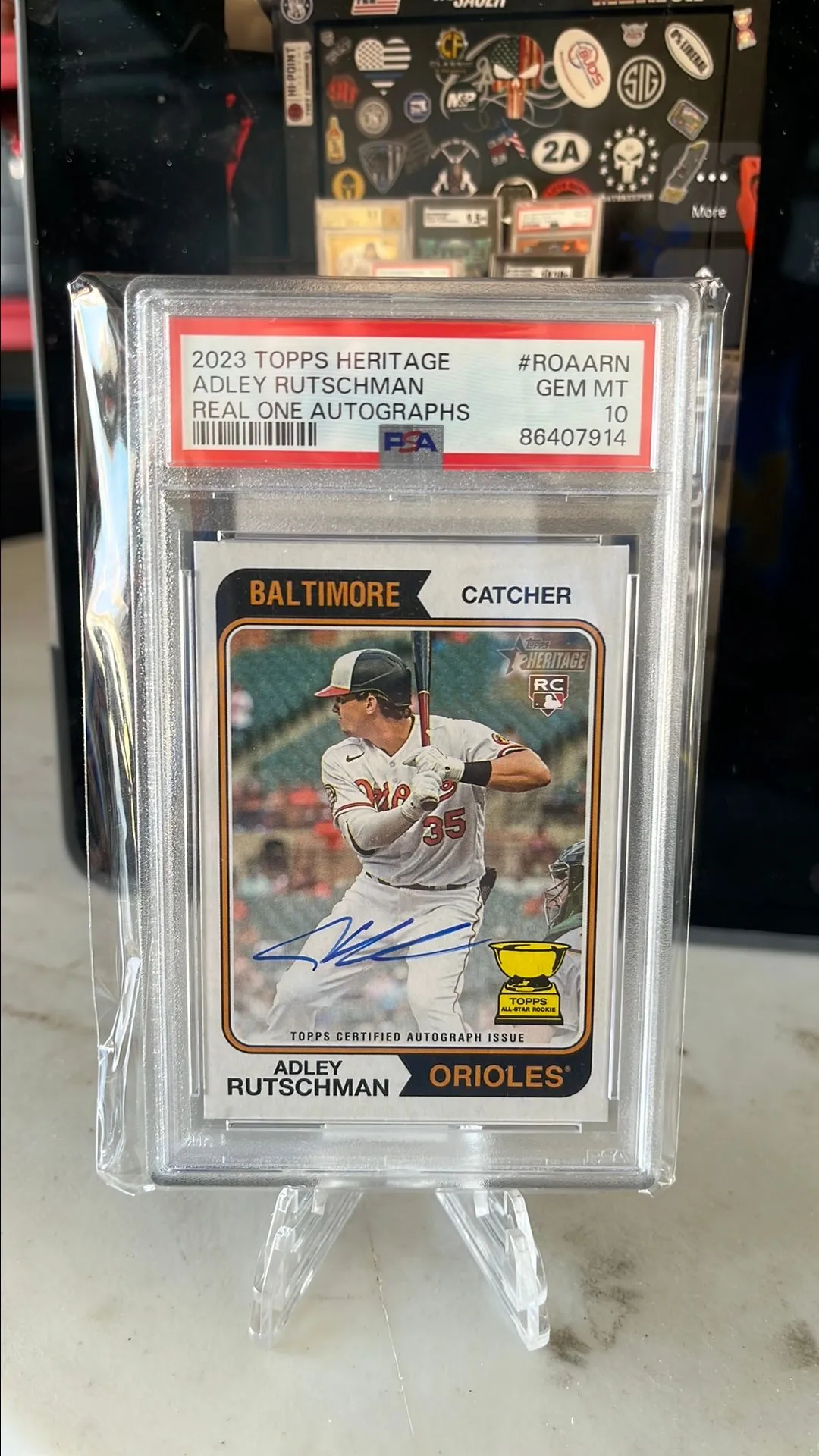 Product image for 2023 Topps Heritage Real One Autographs Adley Rutschman ROAARN Real One Autograph PSA GEM MT 10
