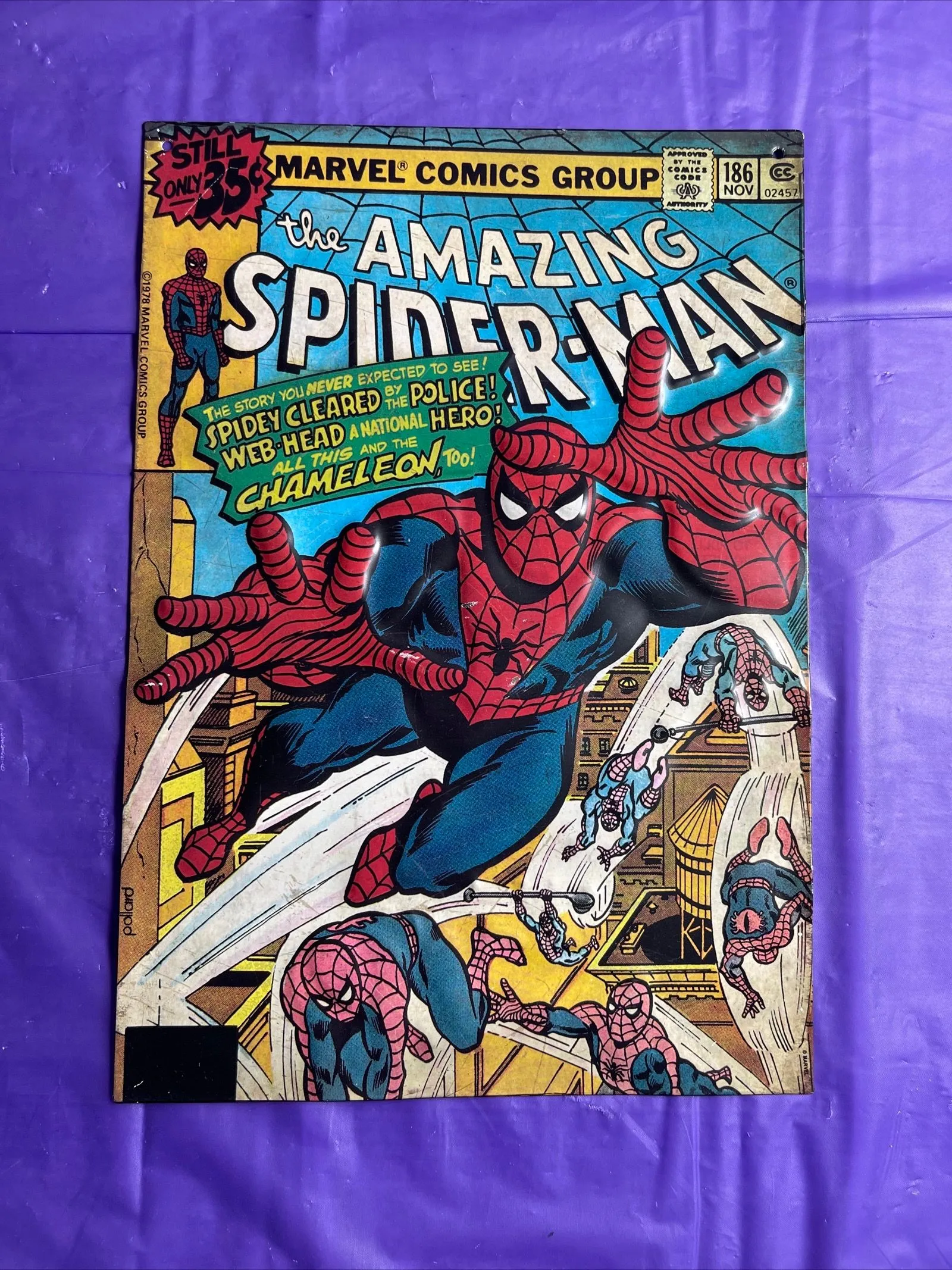Product image for Open Road Brands Marvel Tin Comic Book Sign - Spider Man