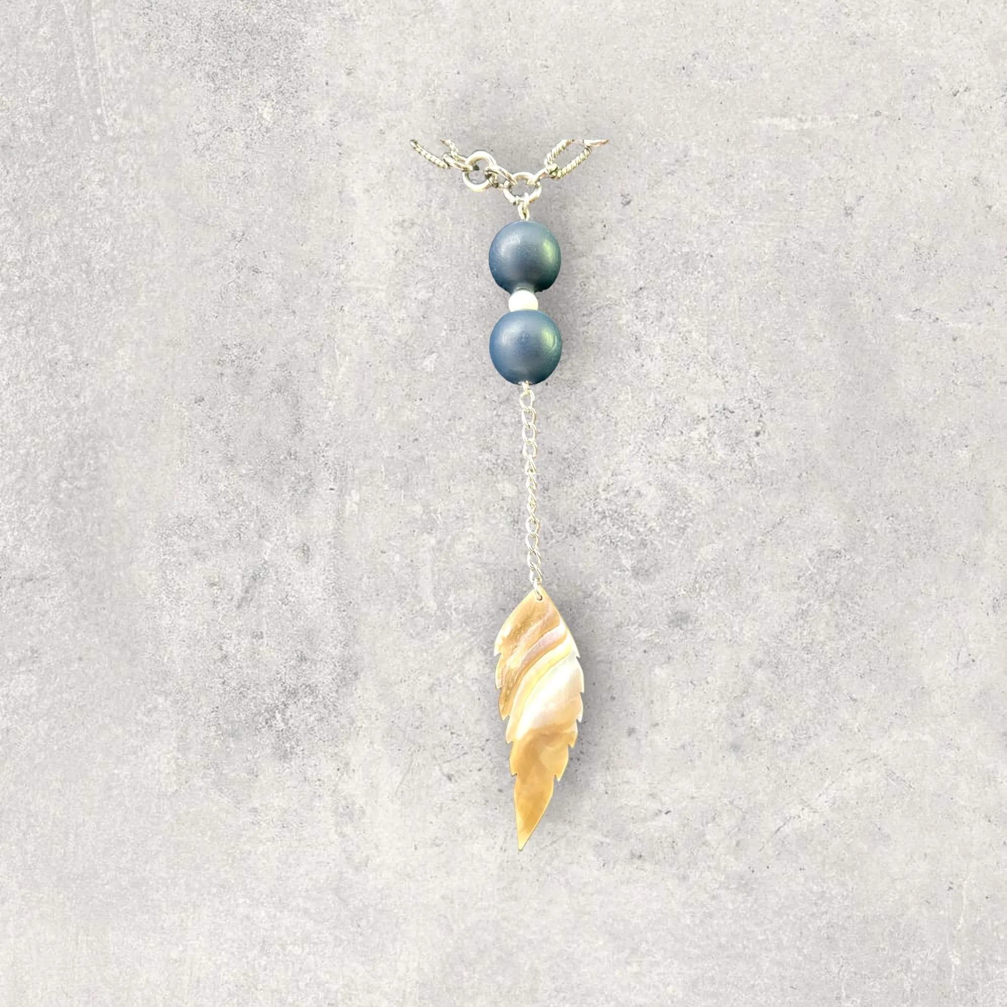 Product image for WWW. SALE! Mother of Pearl charm with blue vintage beads, chinky silver chain