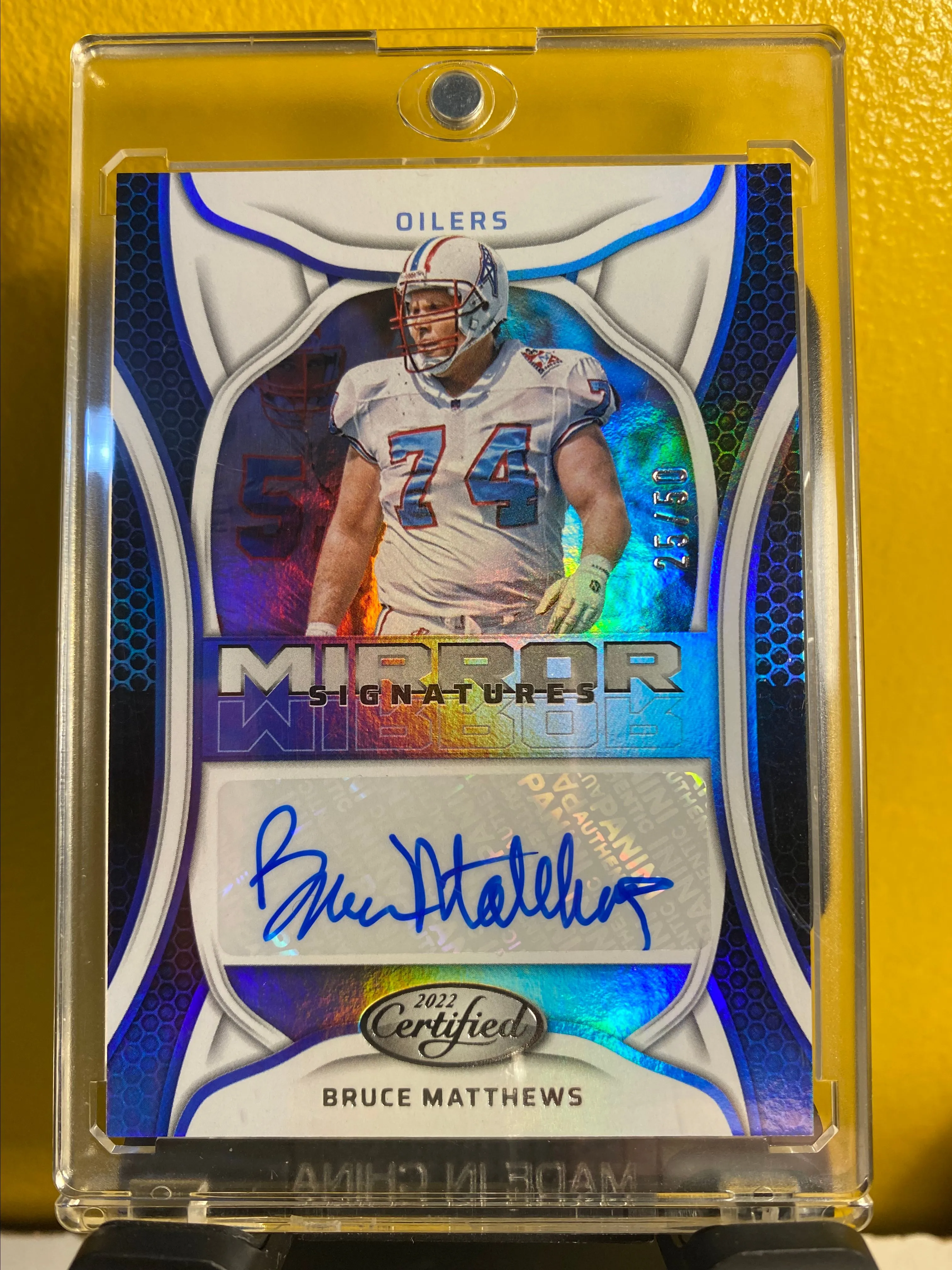 Product image for Bruce Matthews Blue Auto Mirror Signatures 25/50 2022 Panini Certified Color Match
