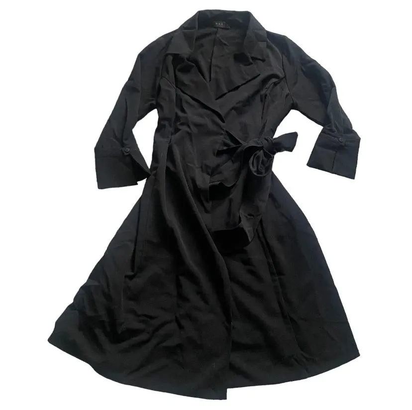 Product image for IGIGI Midi Wrap Coat Dress Black Plus Sz 18 Made in USA Luxury Careerwear , S23