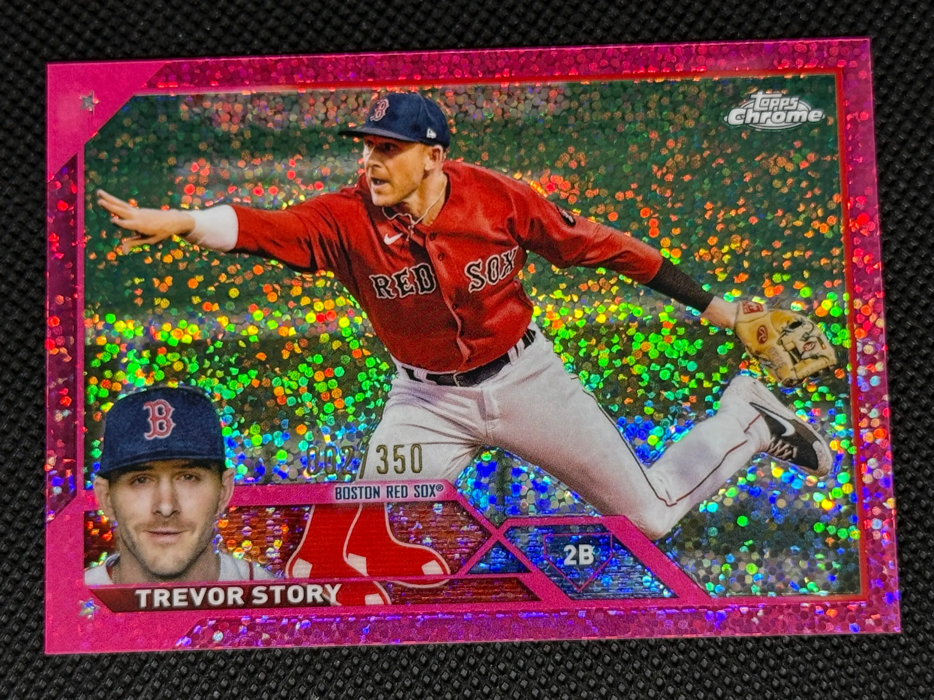 Product image for #17 2023 Topps Chrome Trevor Story Pink Sparkle Refractor /350 Boston Red Sox