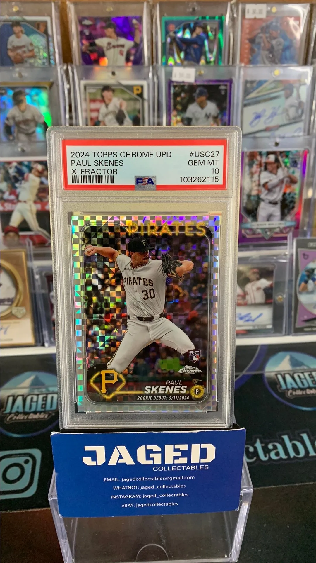 Product image for 2024 Topps Chrome Update Paul Skenes RC Rookie X-fractor PSA 10