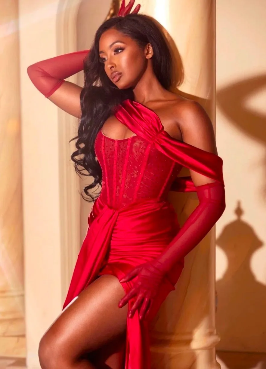 Product image for Miss Circle Stella Crystal Corset Satin Gown (red) XXS msrp $229 NWT