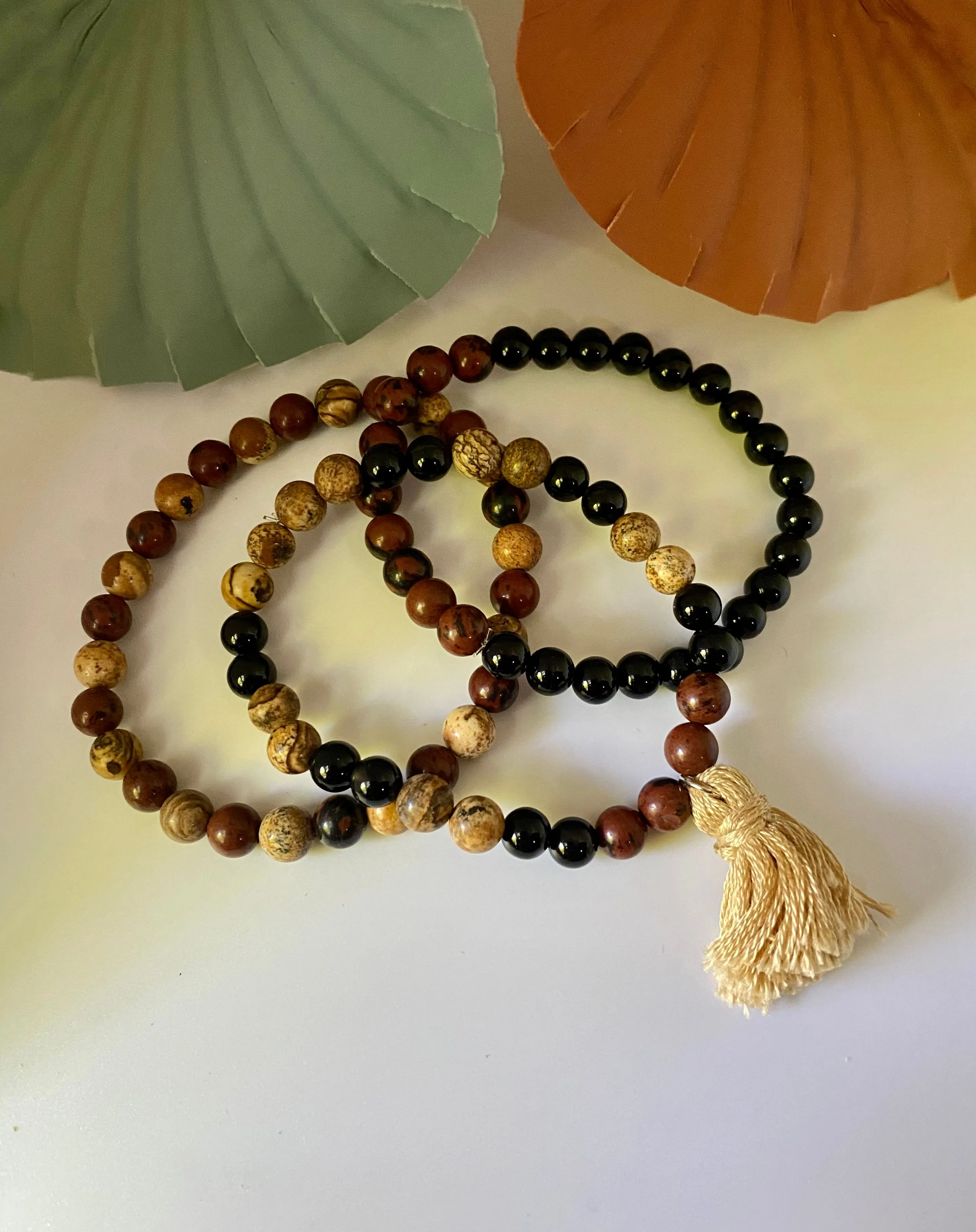 Product image for Mahogany Jasper, Black Agate and Wooden Jasper Bracelet