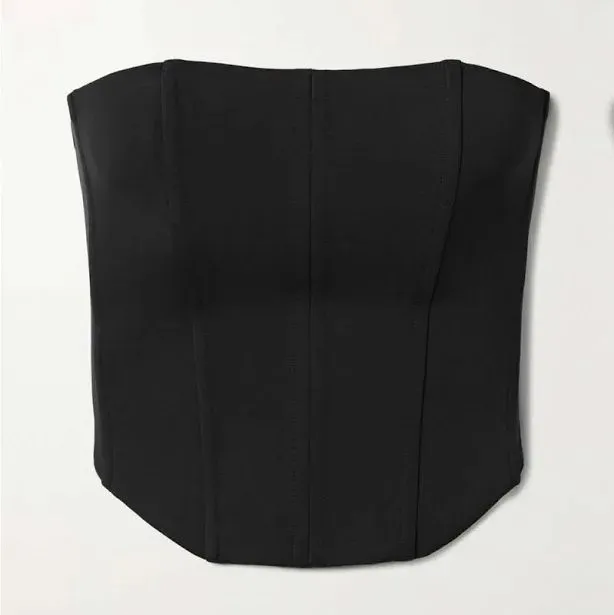 Product image for Good American black strapless brushed fleece corset top with zipper side