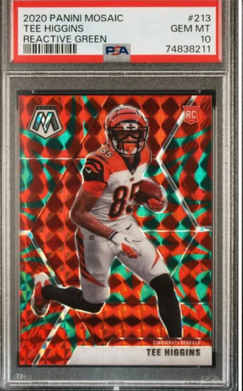 Product image for 2020 Panini Mosaic Tee Higgins 213 Reactive Green PSA GEM MT 10