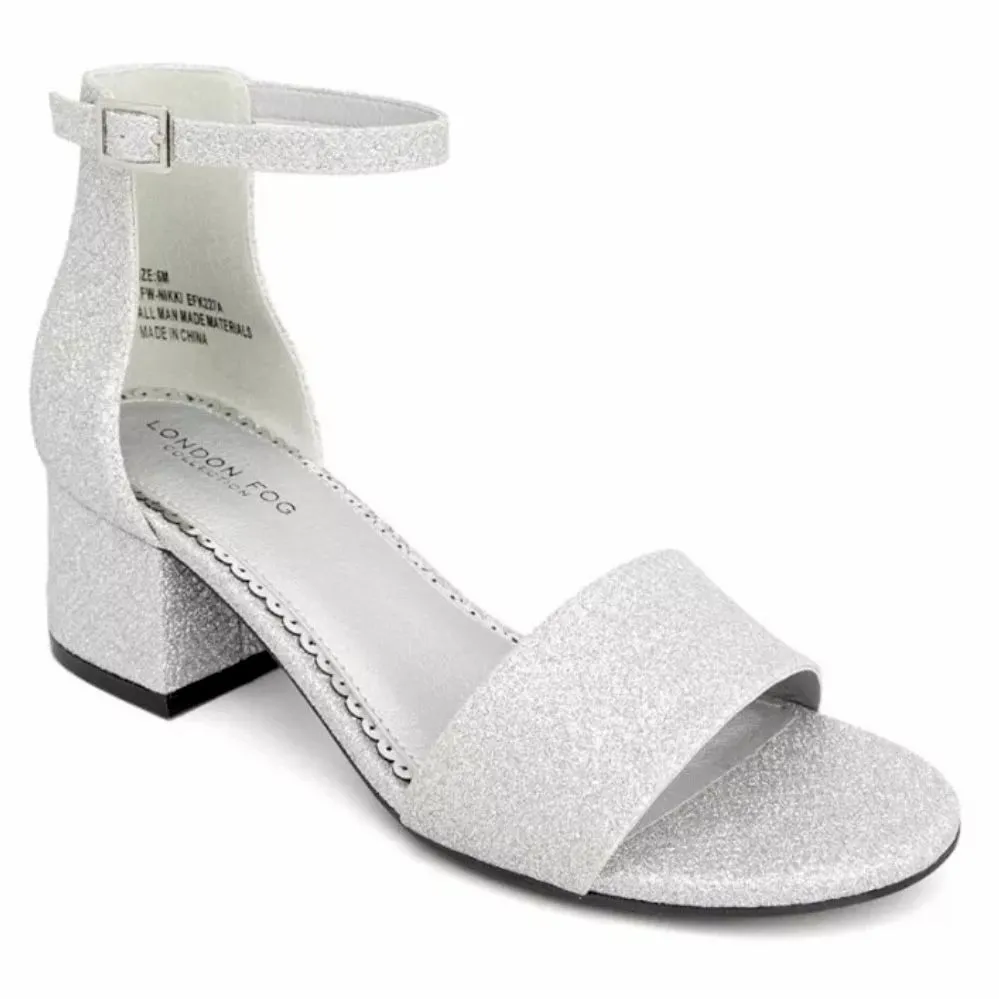 Product image for London Fog silver glitter ankle strap block heel sandals women Size 9