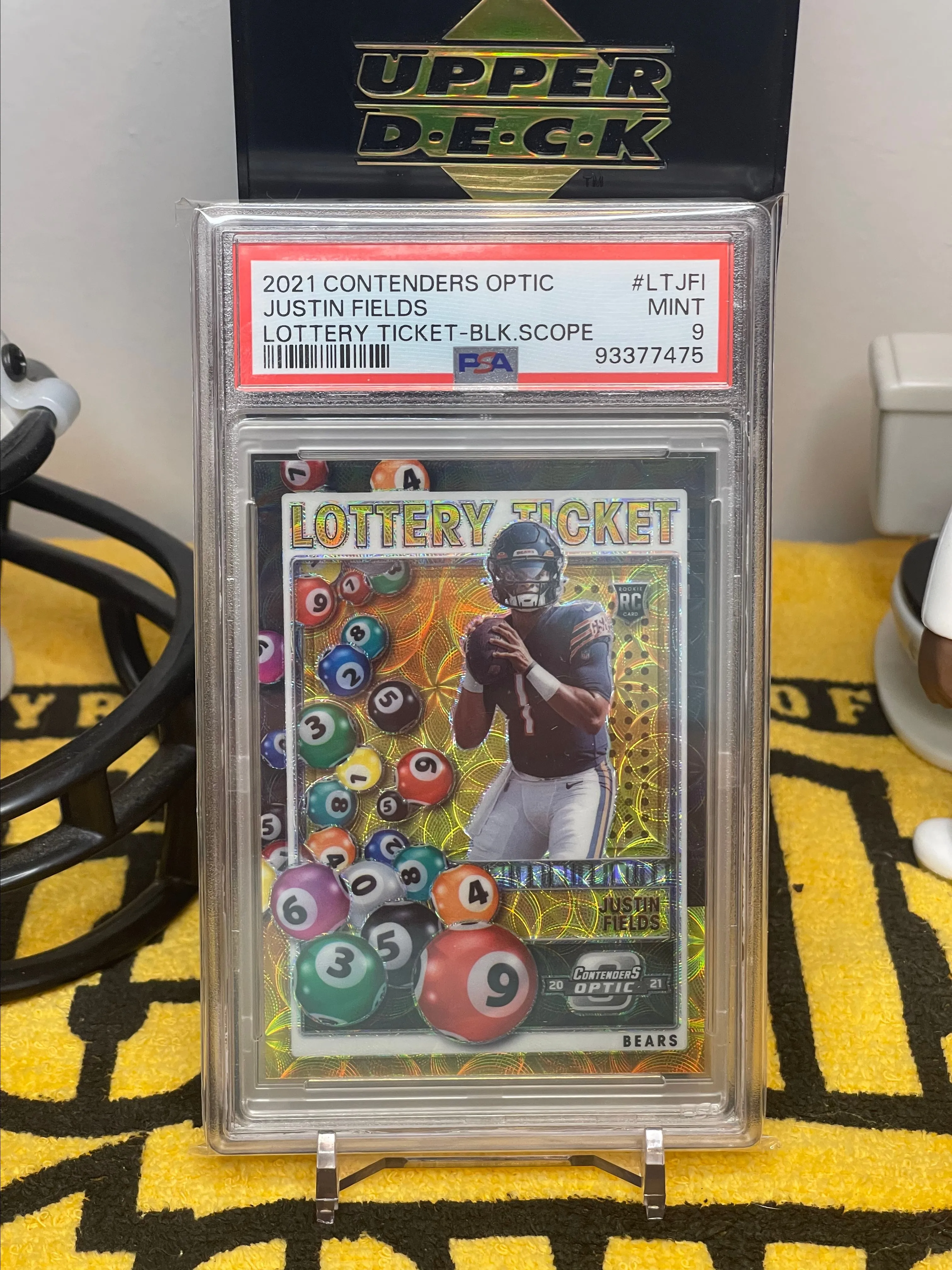 Product image for 2021 Panini Contenders Optic Lottery Ticket Justin Fields LTJFI Lottery Ticket-Blk.Scope PSA MINT 9