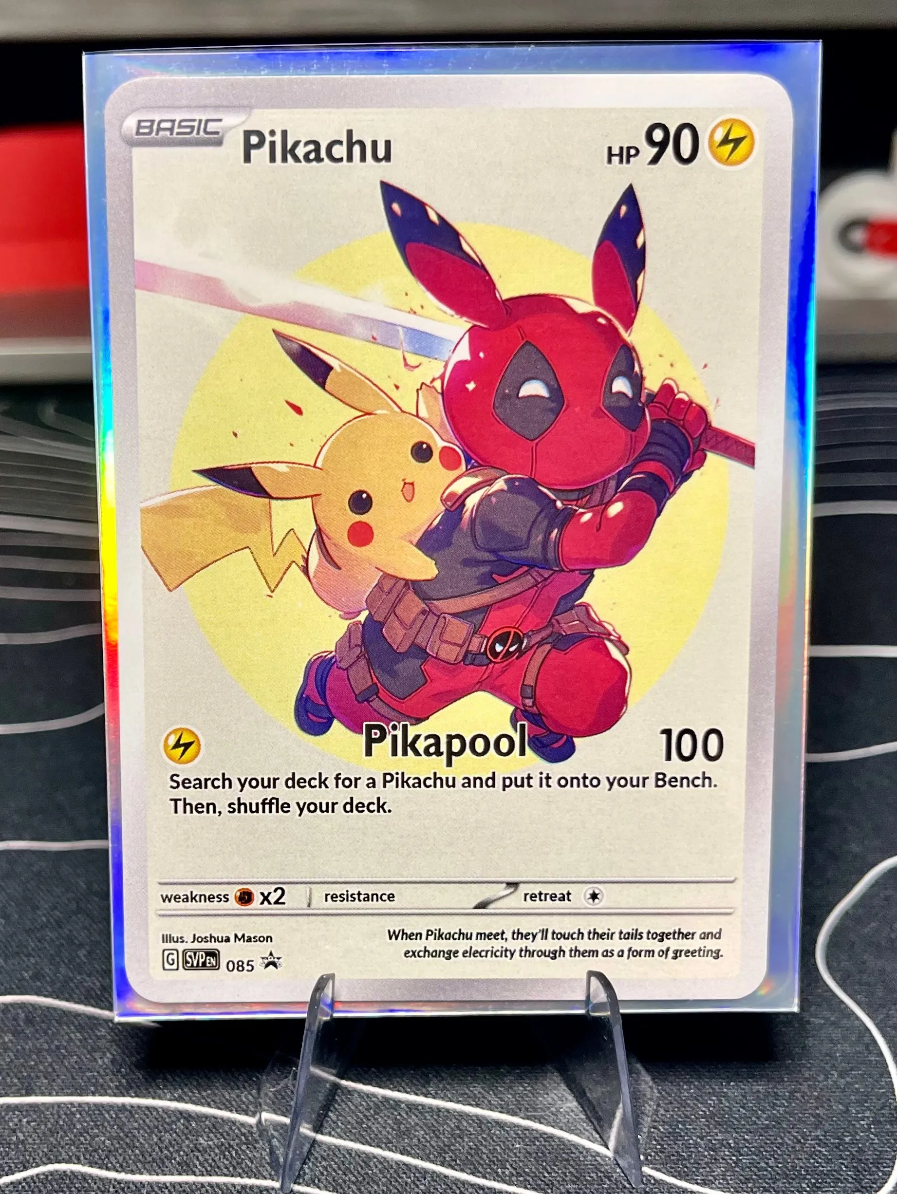 Product image for Pikachu x Deadpool Custom Fan Art Card w/ Holo Sleeve