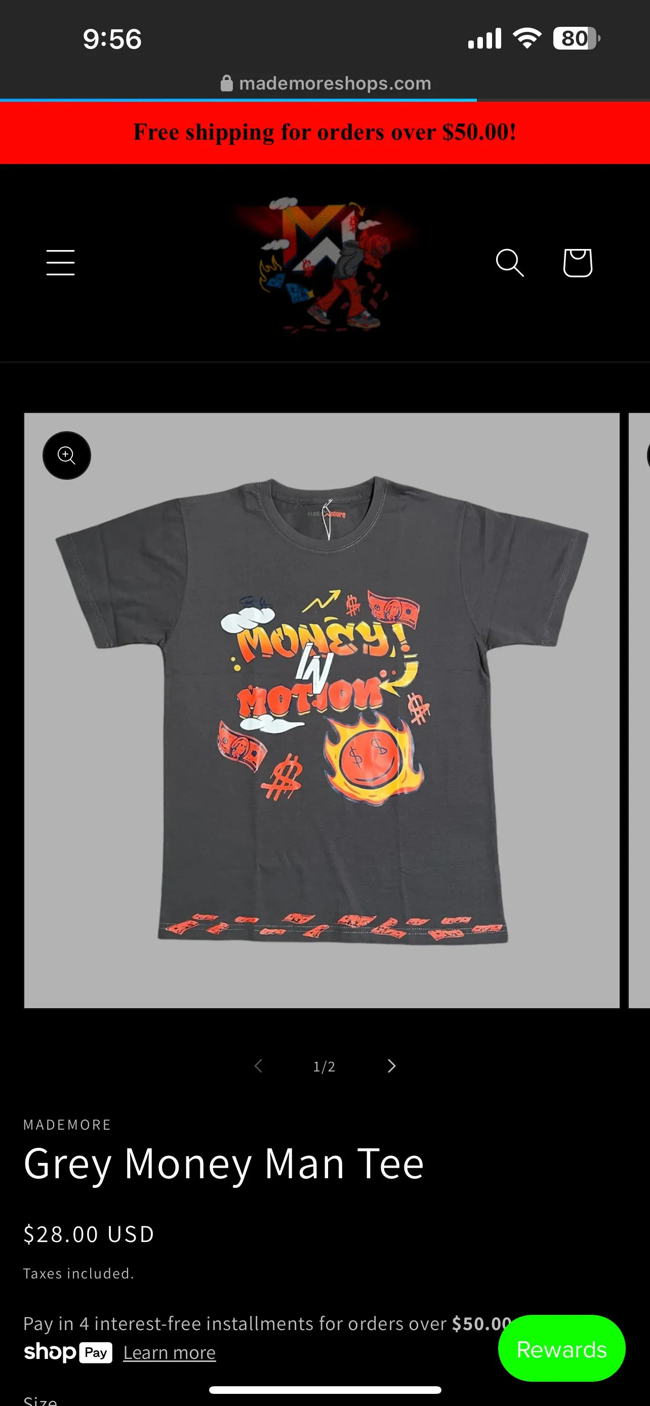 Product image for Grey money man tee SIZE MEDIUM