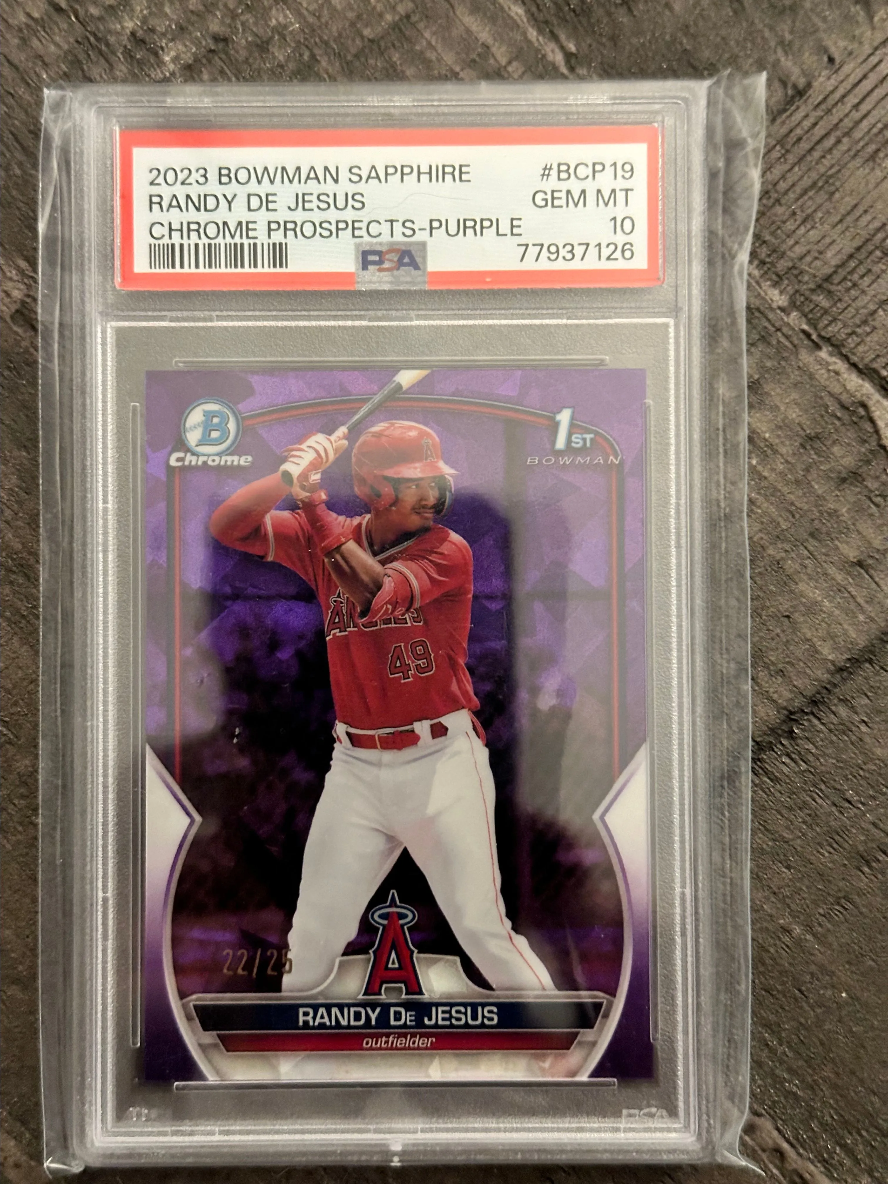 Product image for 2023 Bowman Sapphire Edition Chrome Prospects Randy De Jesus BCP19 Chrome Prospects-Purple PSA GEM M