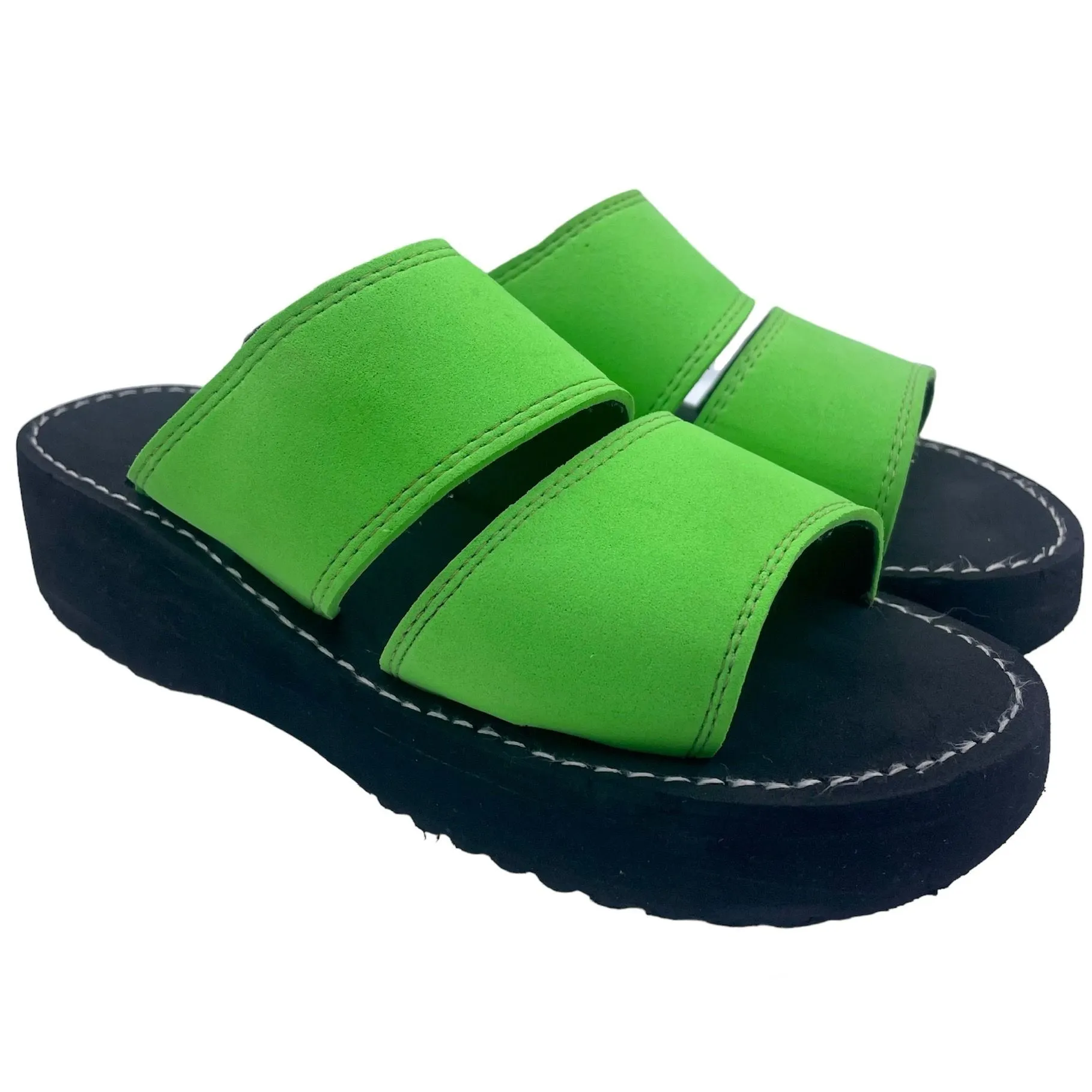 Product image for Y2K foam platform sandals double strap neon green/black Size 8