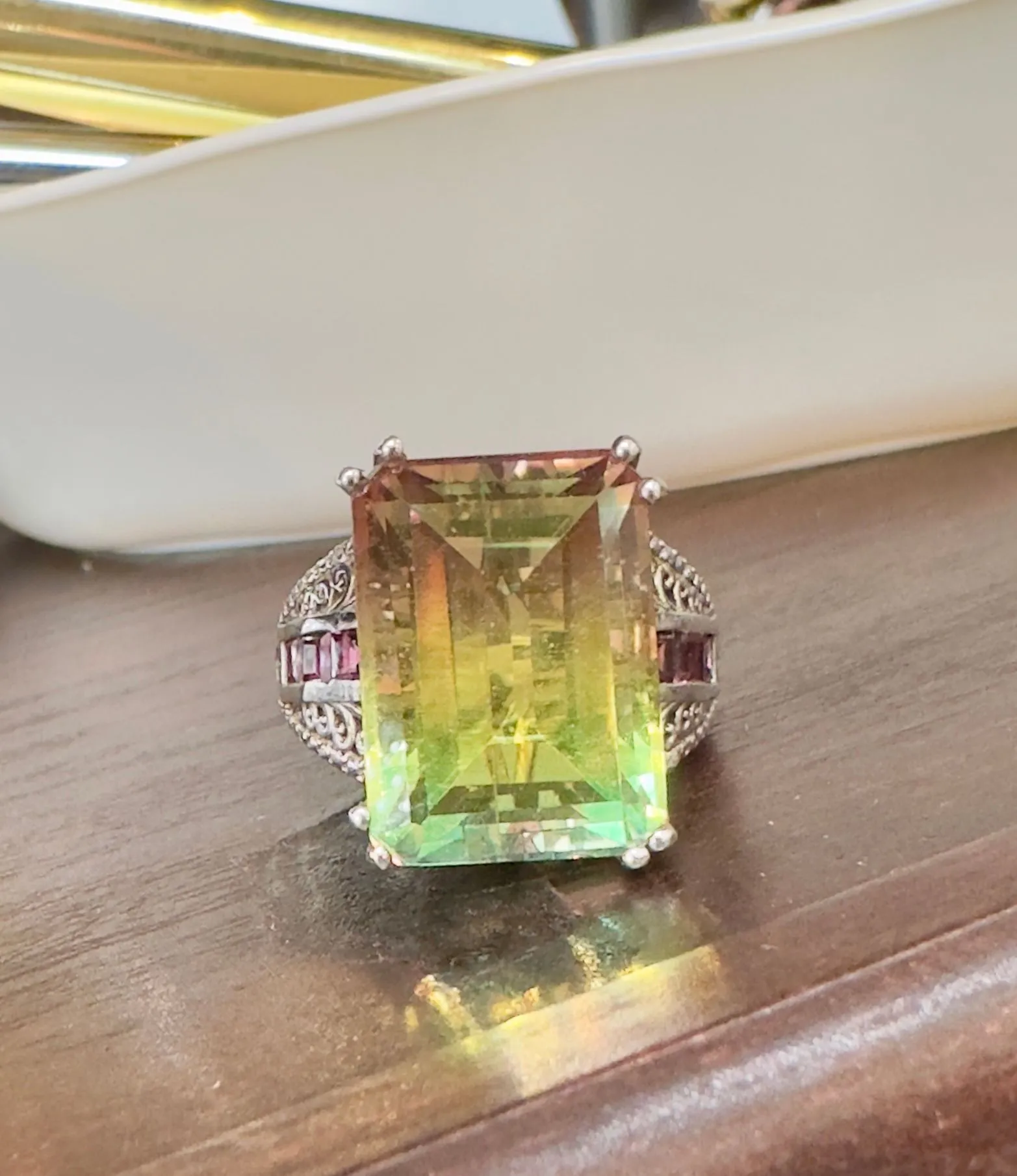 Product image for Sterling silver bicolor topaz ring.