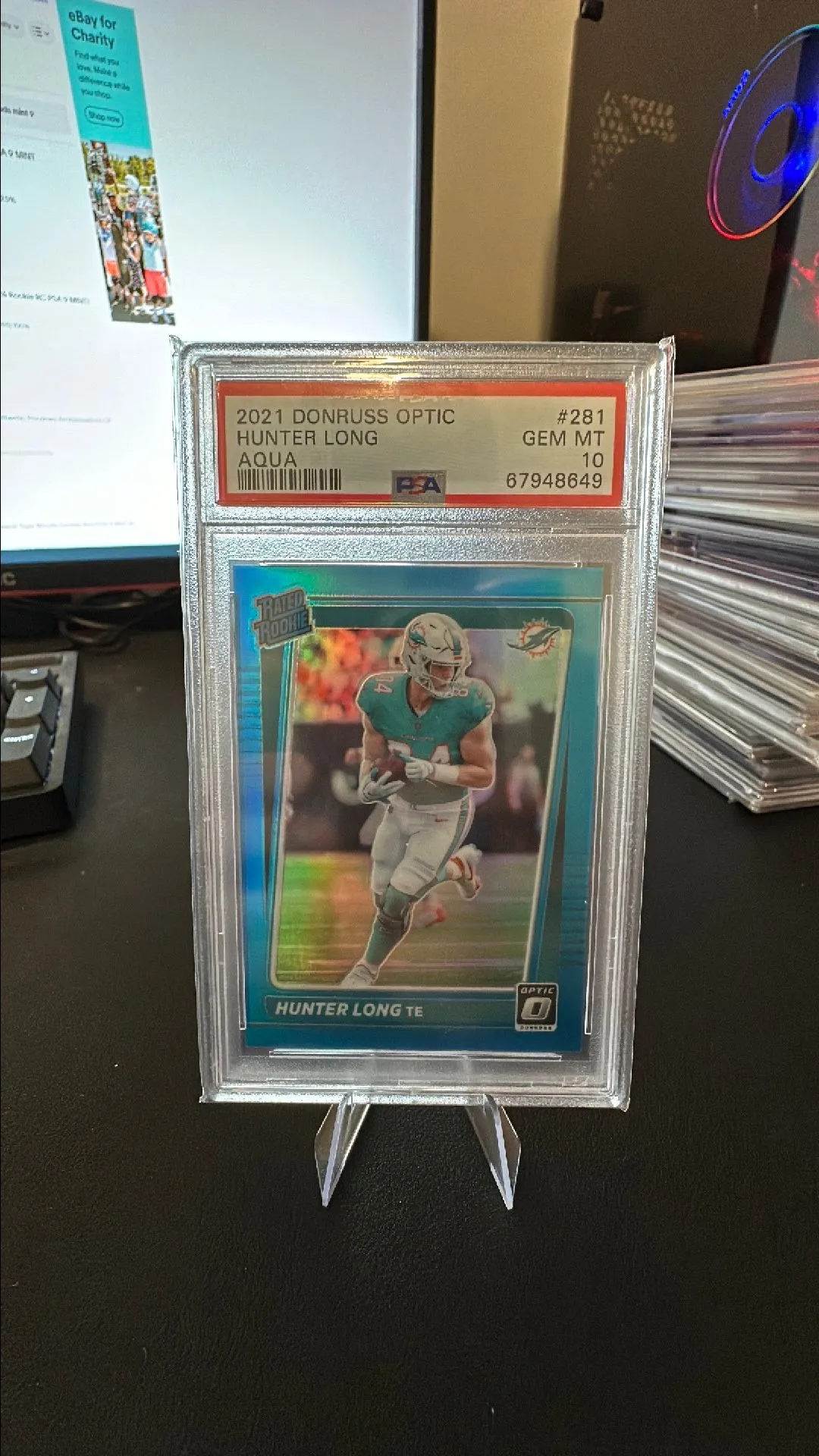Product image for 2021 Panini Donruss Optic Hunter Long 281 Aqua PSA GEM MT 10