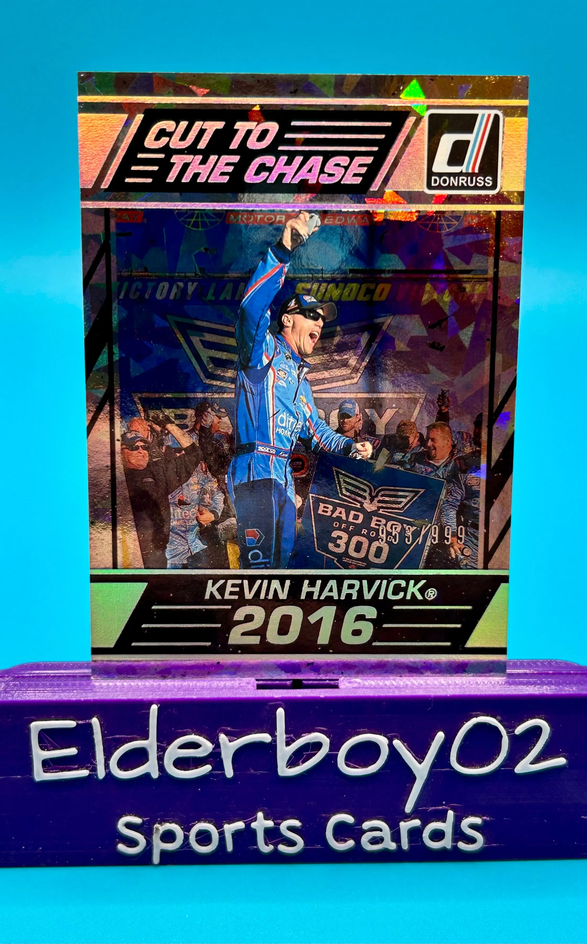 Product image for Kevin Harvick /999 Cut To The Chase Cracked Ice 2017 Panini Donruss Racing