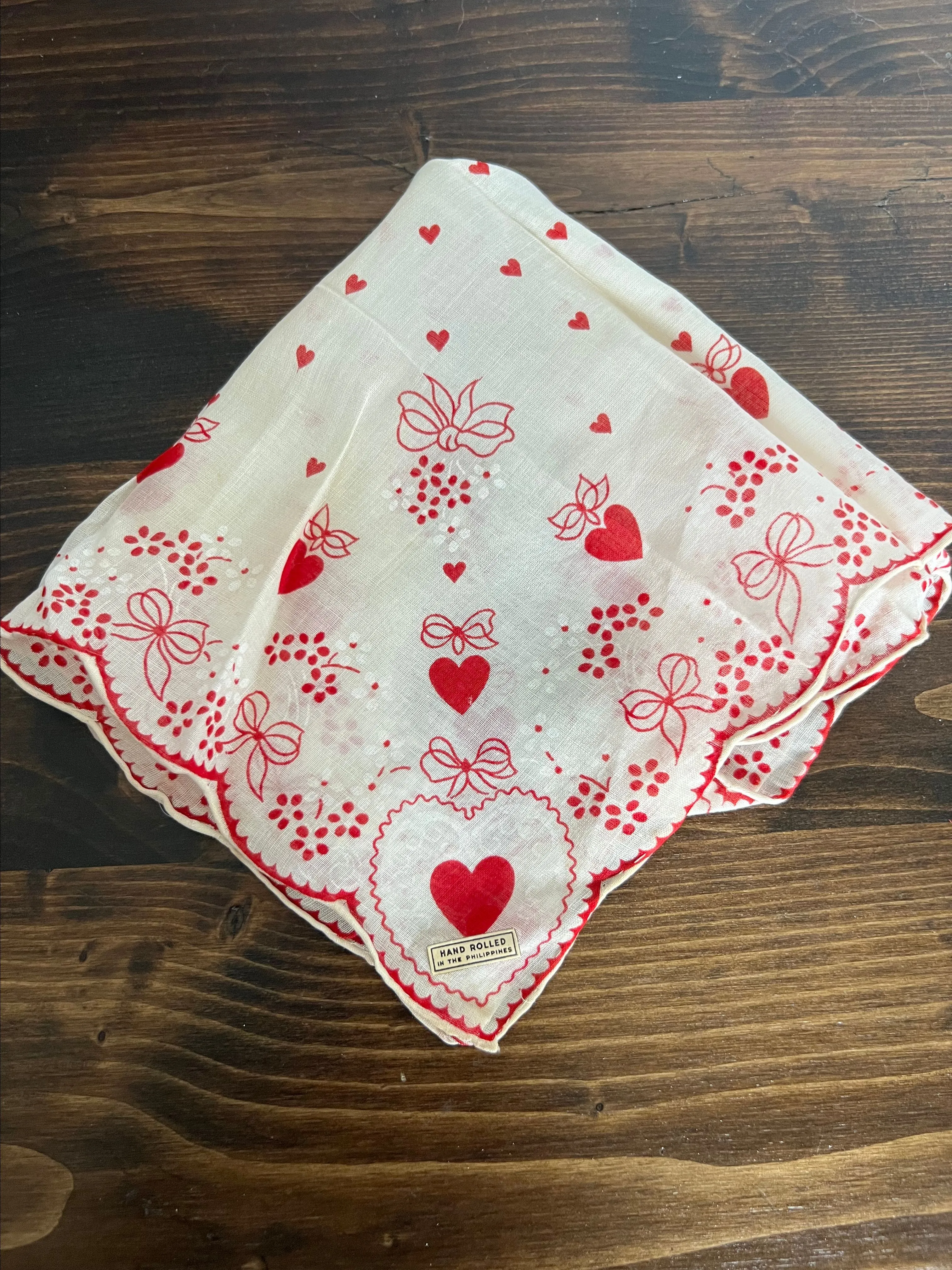Product image for Vintage white and red hearts Handkerchief