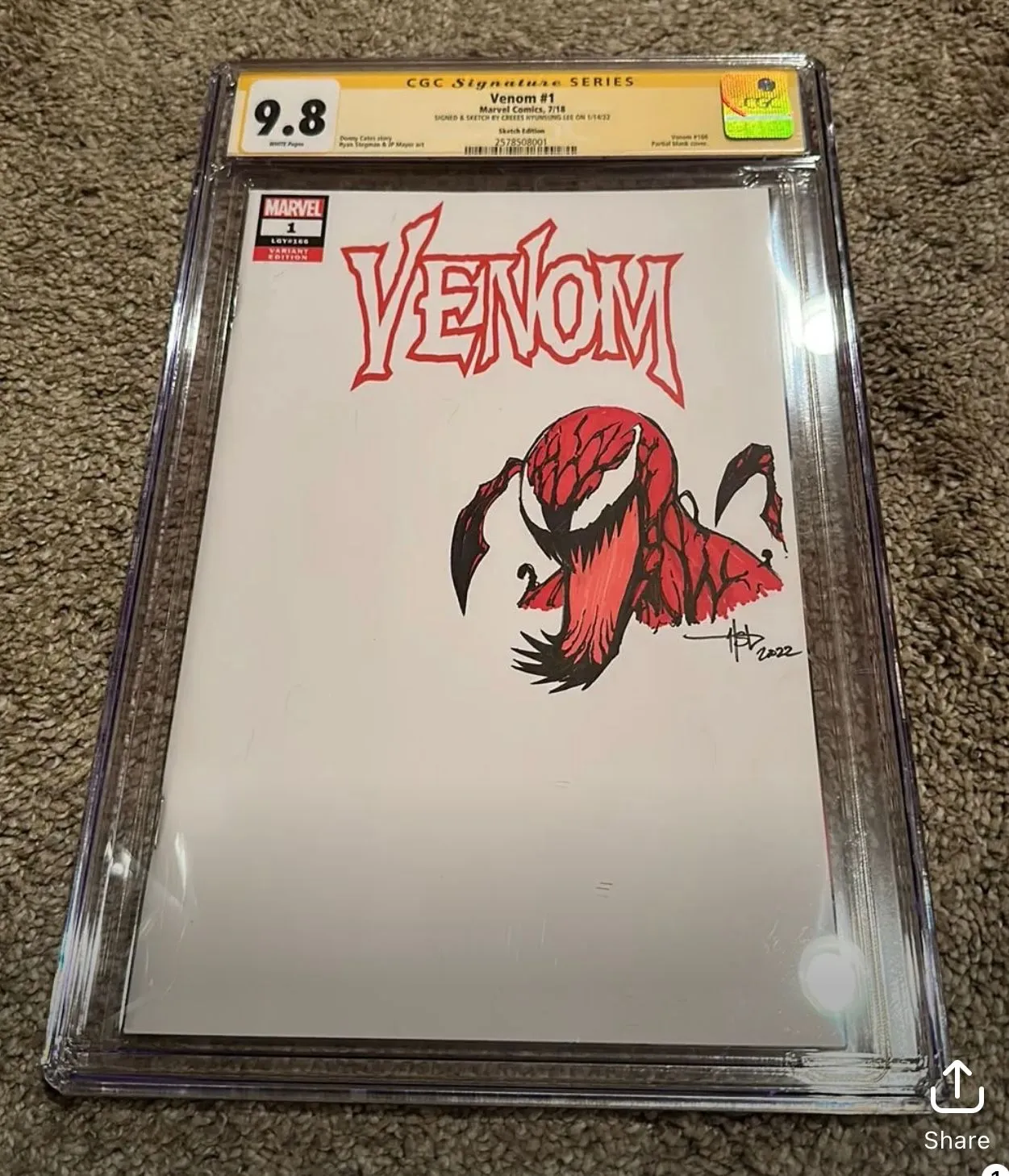 Product image for Venom 1 Sketch Edition CGC 9.8 2018 Creees Hyunsung Lee