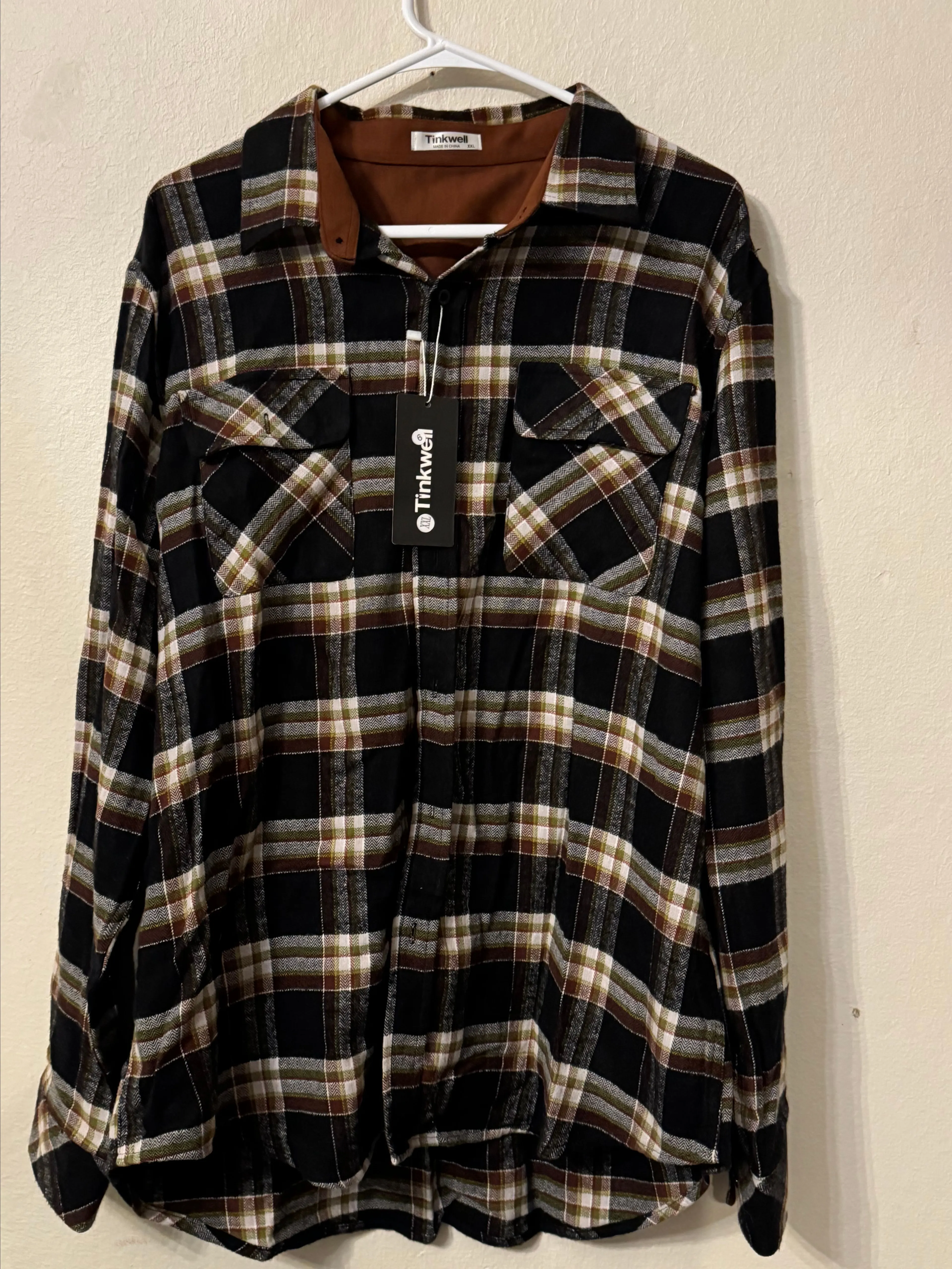 Product image for Tinkwell Brown Plaid Flannel Men's XXL Pockets NWT