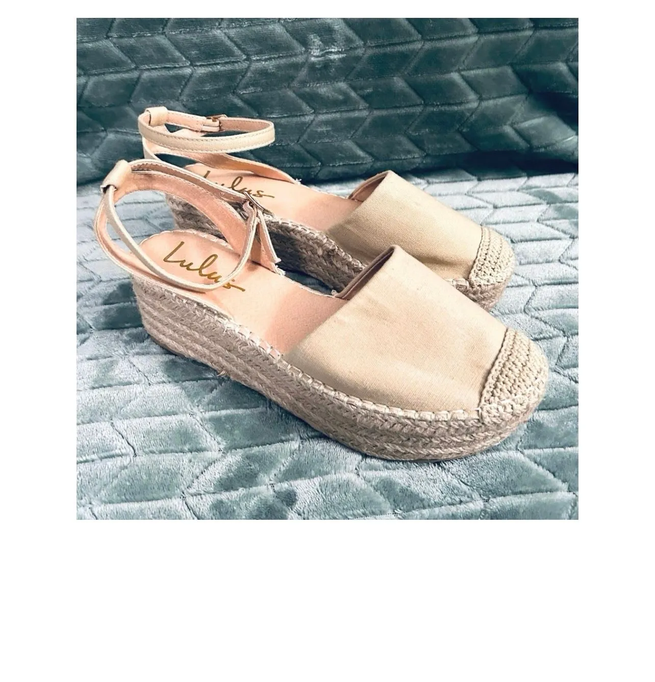 Product image for NWT LuLus Natural Embroidered Ankle Strap Espadrille shoes