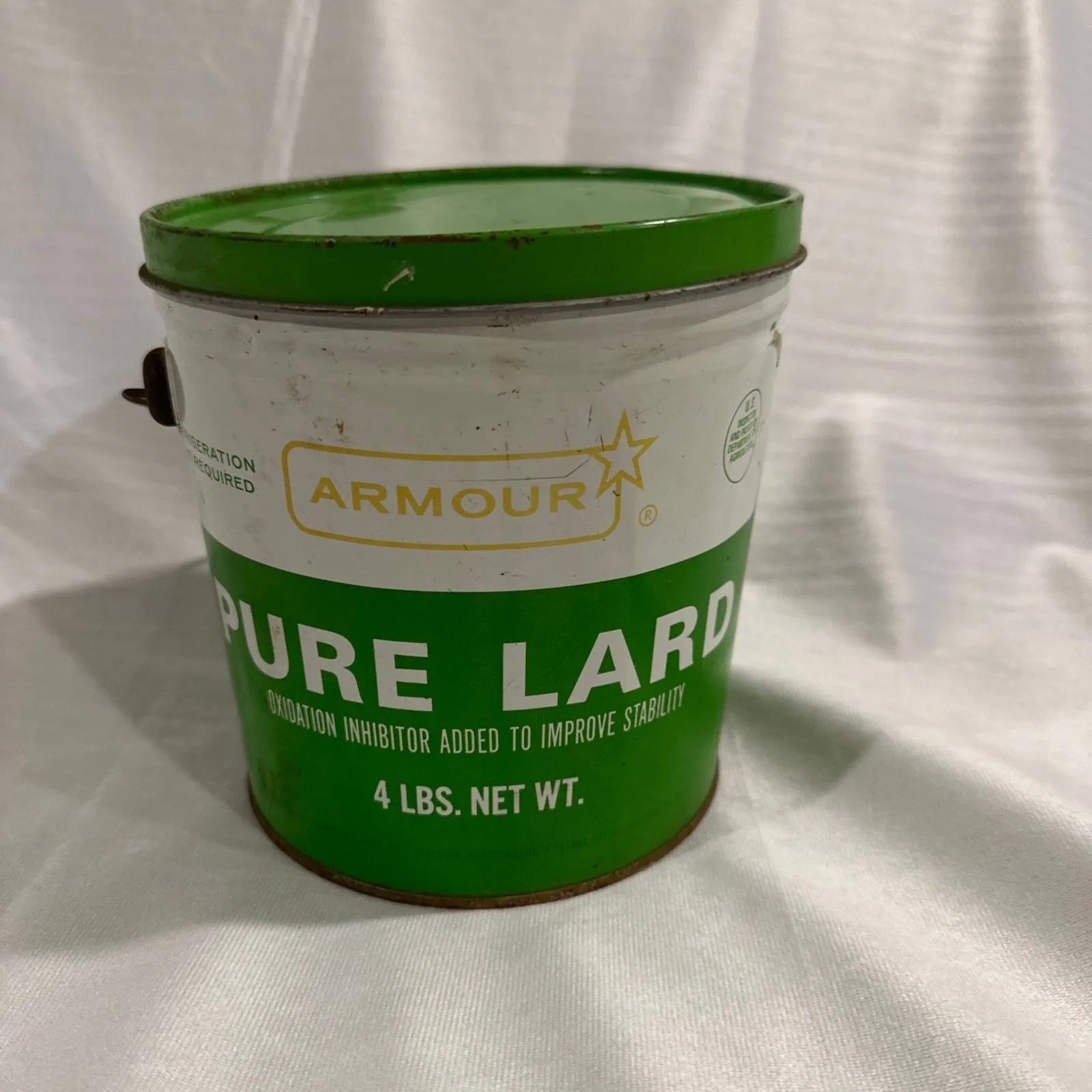 Product image for Vintage Armour Pure Lard Tin Advertising Container 4 pounds W/ Handle- Green 👀