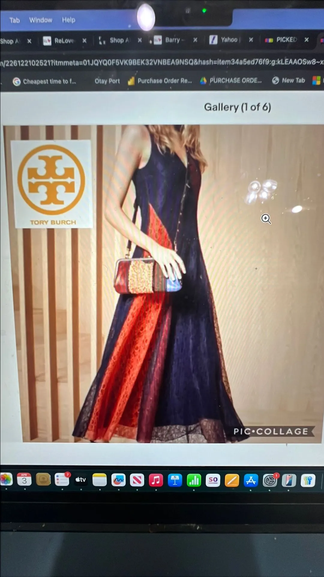 Product image for TORY BURCH Iliana Dress Women's Multi Lace Bias Cut Flare Midi Dress Size 8