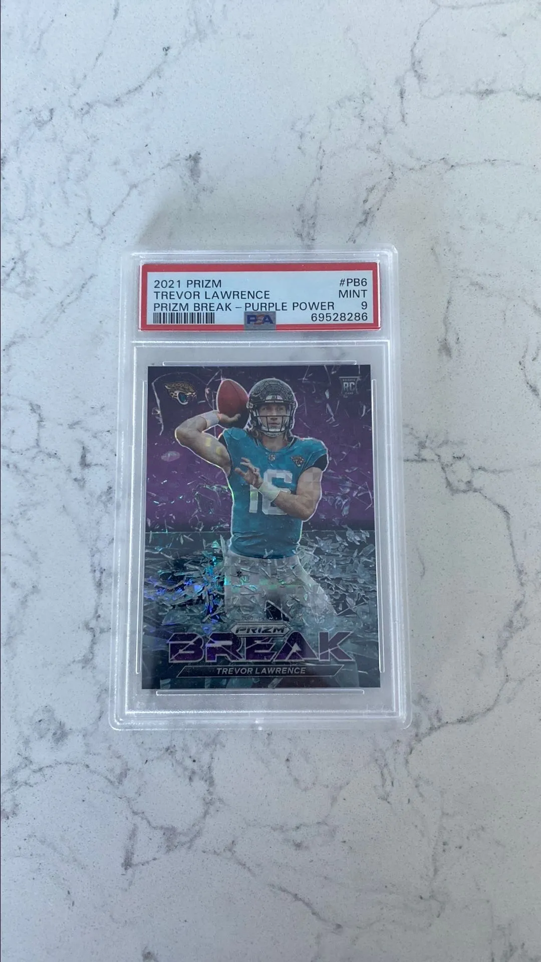 Product image for 2021 Panini Prizm Prizm Break Trevor Lawrence PB6 Prizm Break-Purple Power PSA MINT 9