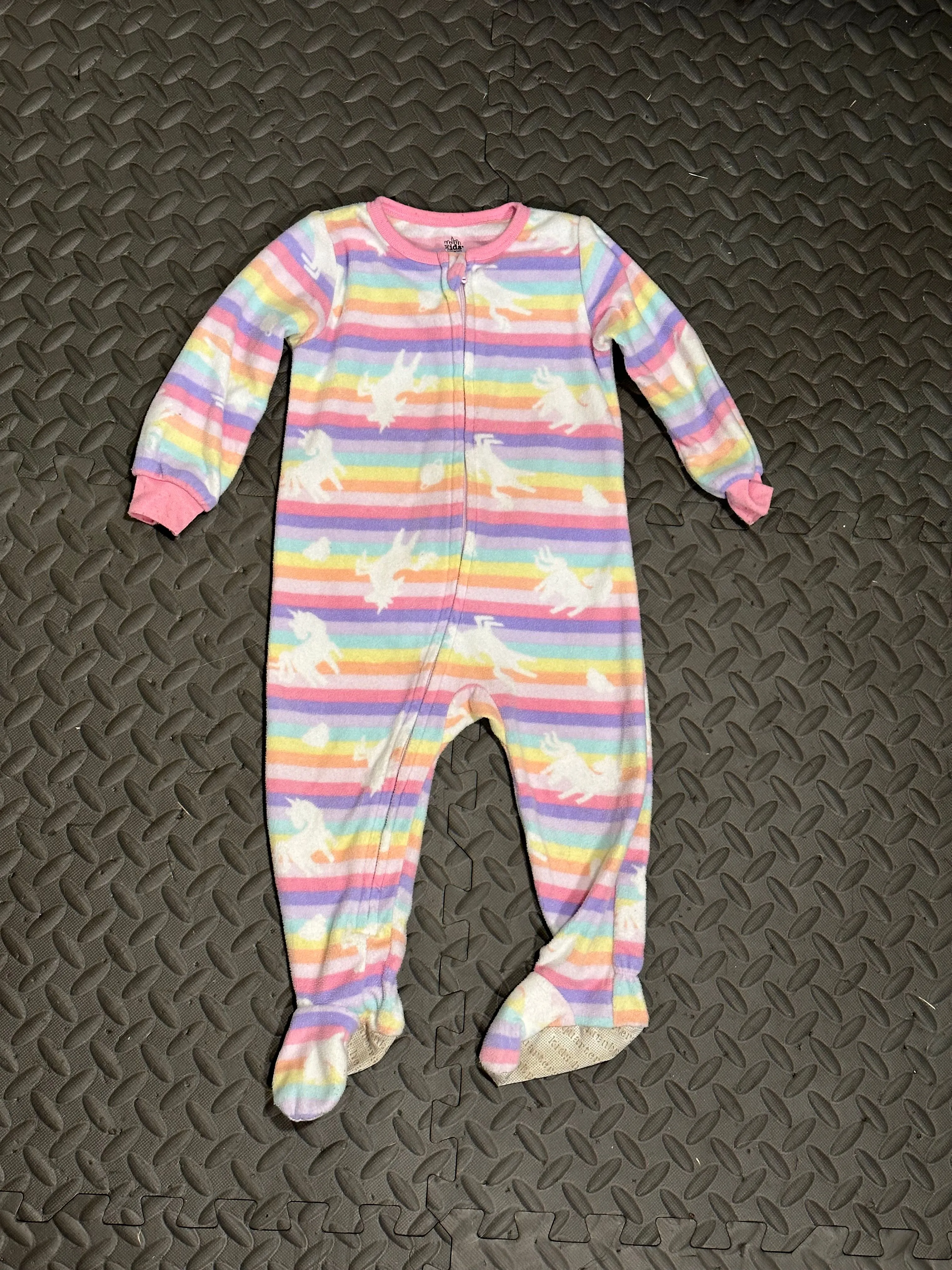 Product image for 18 Months Pink Striped Unicorn Fleece Sleeper