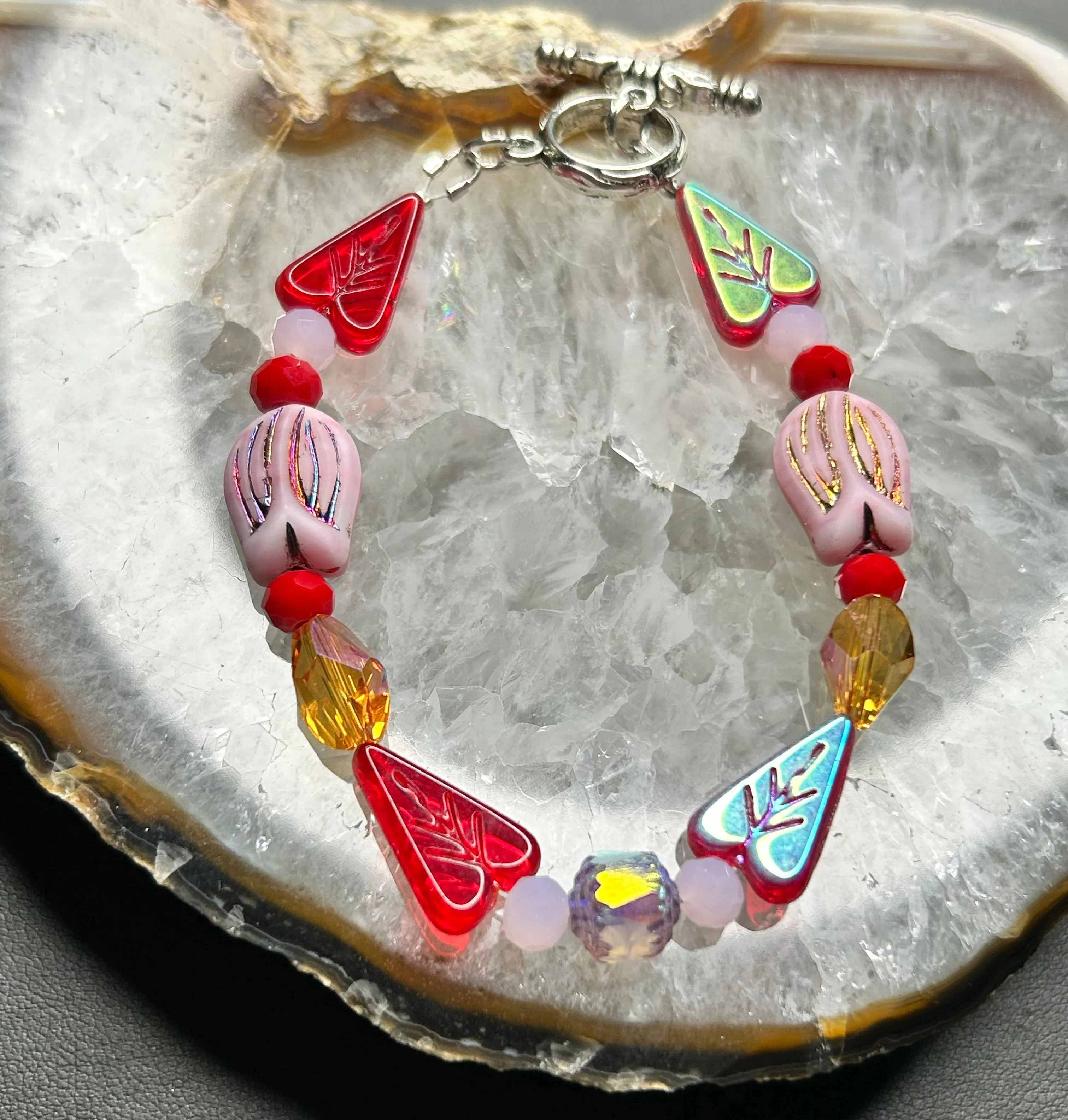 Product image for Candied Red Leaf Hearts and Blush Tulips Bracelets