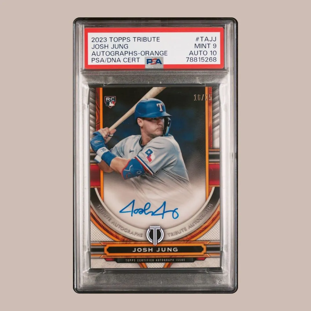Product image for 2023 Topps Tribute Tribute Autograph Josh Jung TAJJ Autographs-Orange PSA MINT 9