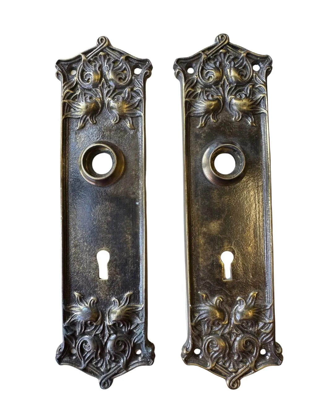 Product image for Antique Large Ornate Door Plate Brass Hardware Set of (2) #2
