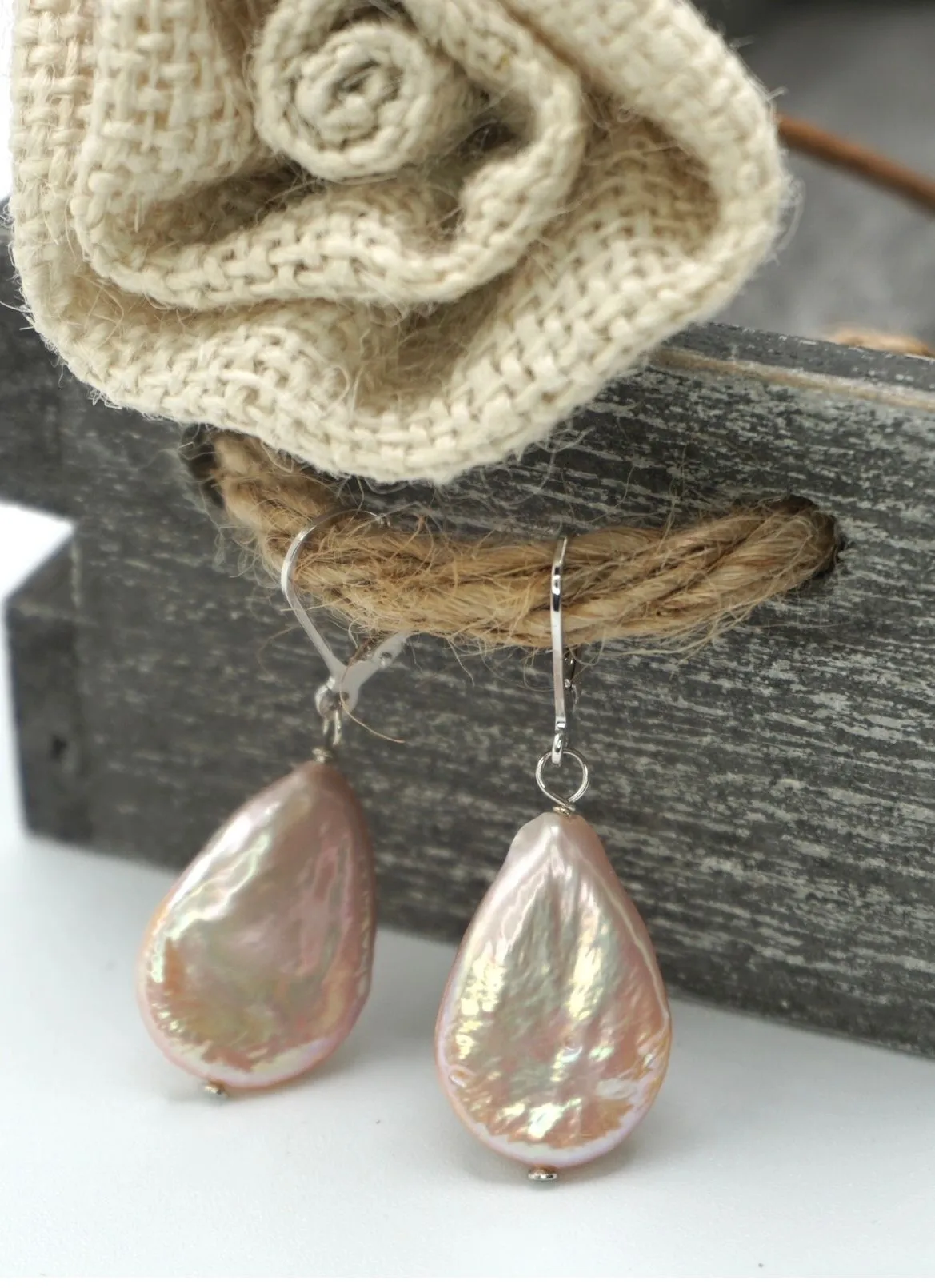 Product image for Teardrop Coin Pearl Earrings with Sterling Silver Leverbacks