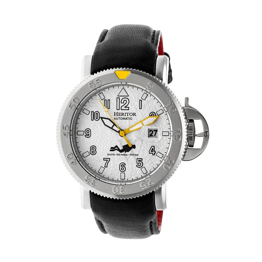 Product image for Heritor Men's Cahill Padded Leather Silver Hammered Finish Slate Dial