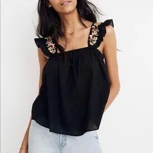 Product image for 148 Madewell Crop Top Embroidered Sleeveless Tank Black Baby Doll Flow 2X