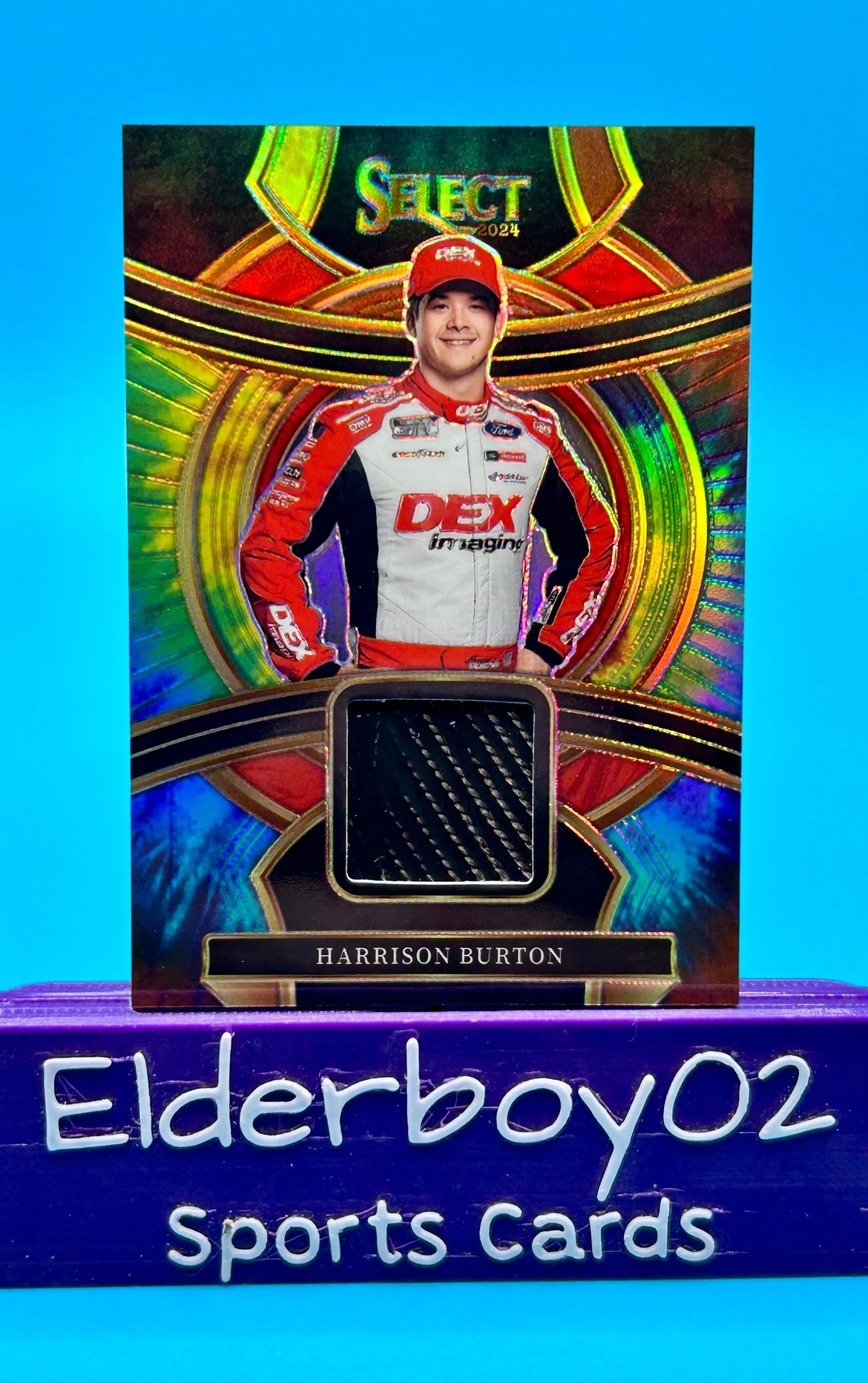 Product image for Harrison Burton 17/25 Tire Swatches Tie-Dye Prizm 2024 Panini Select Racing Nascar