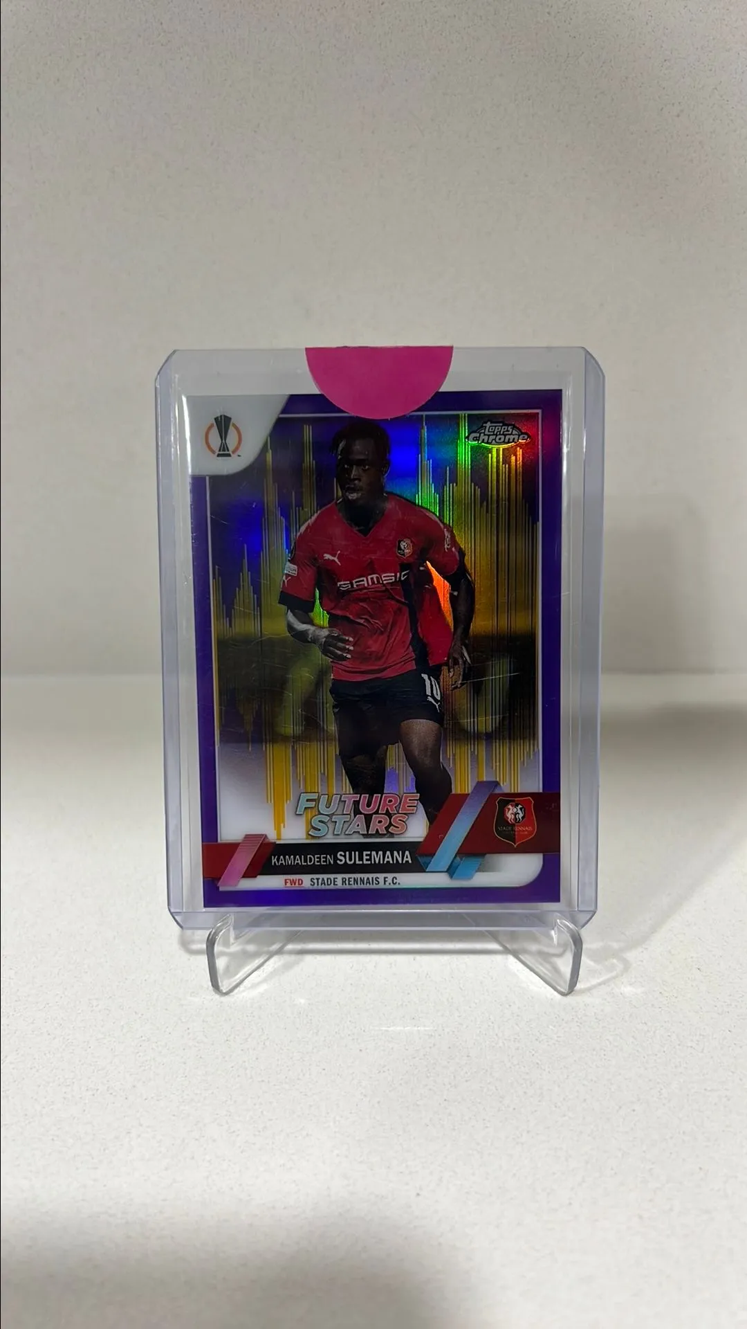 Product image for Kamaldeen Sulemana Stade Rennais FC 2022-23 Topps Chrome UCC Purple & Gold Seismic #173