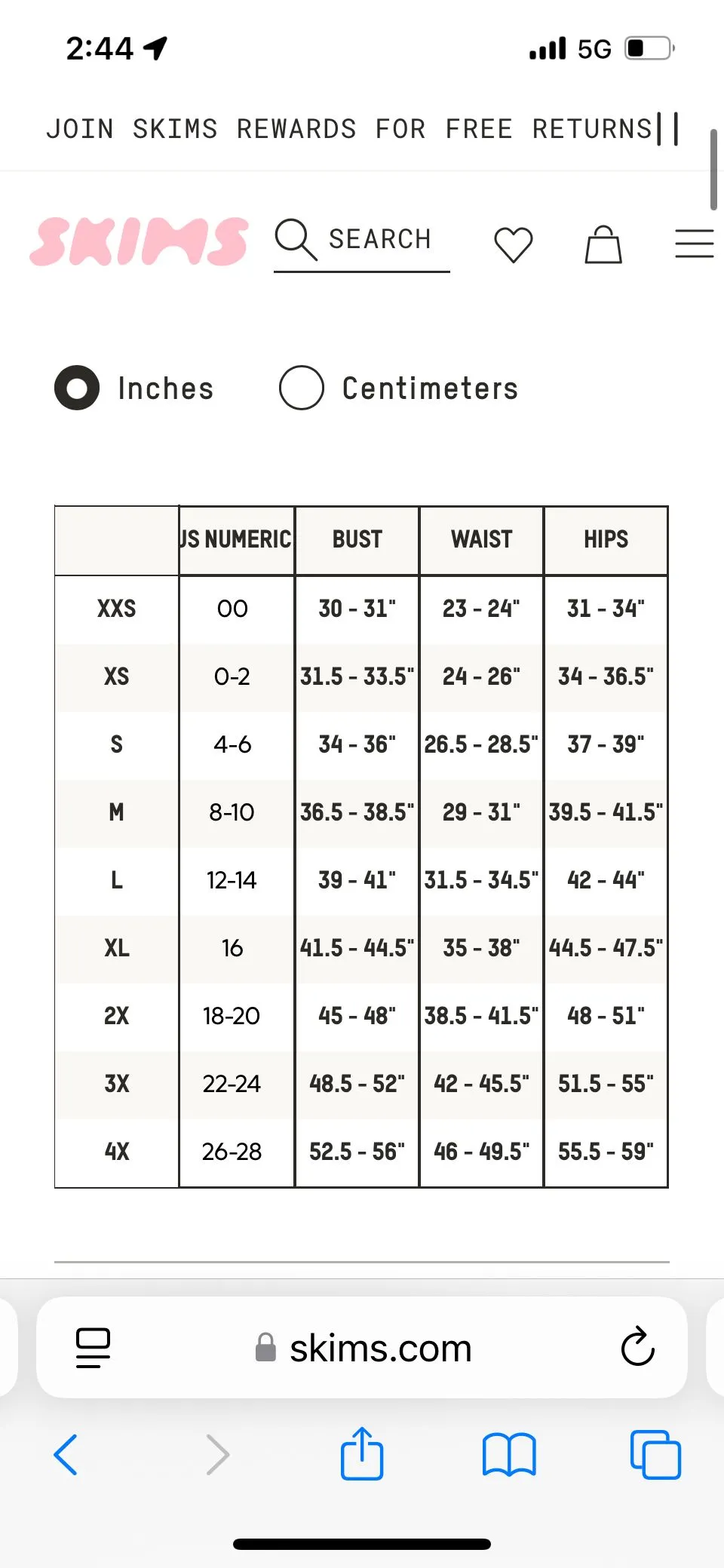 Product image for SKIMS SHAPEWEAR SIZING